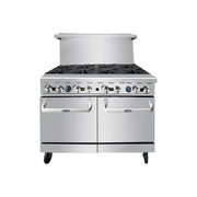 New Atosa AGR-8B 48" Gas Range. (8) 32,000 BTU Open Burners with (2) 20" Wide Oven, 4 Oven Racks (Castors Included)