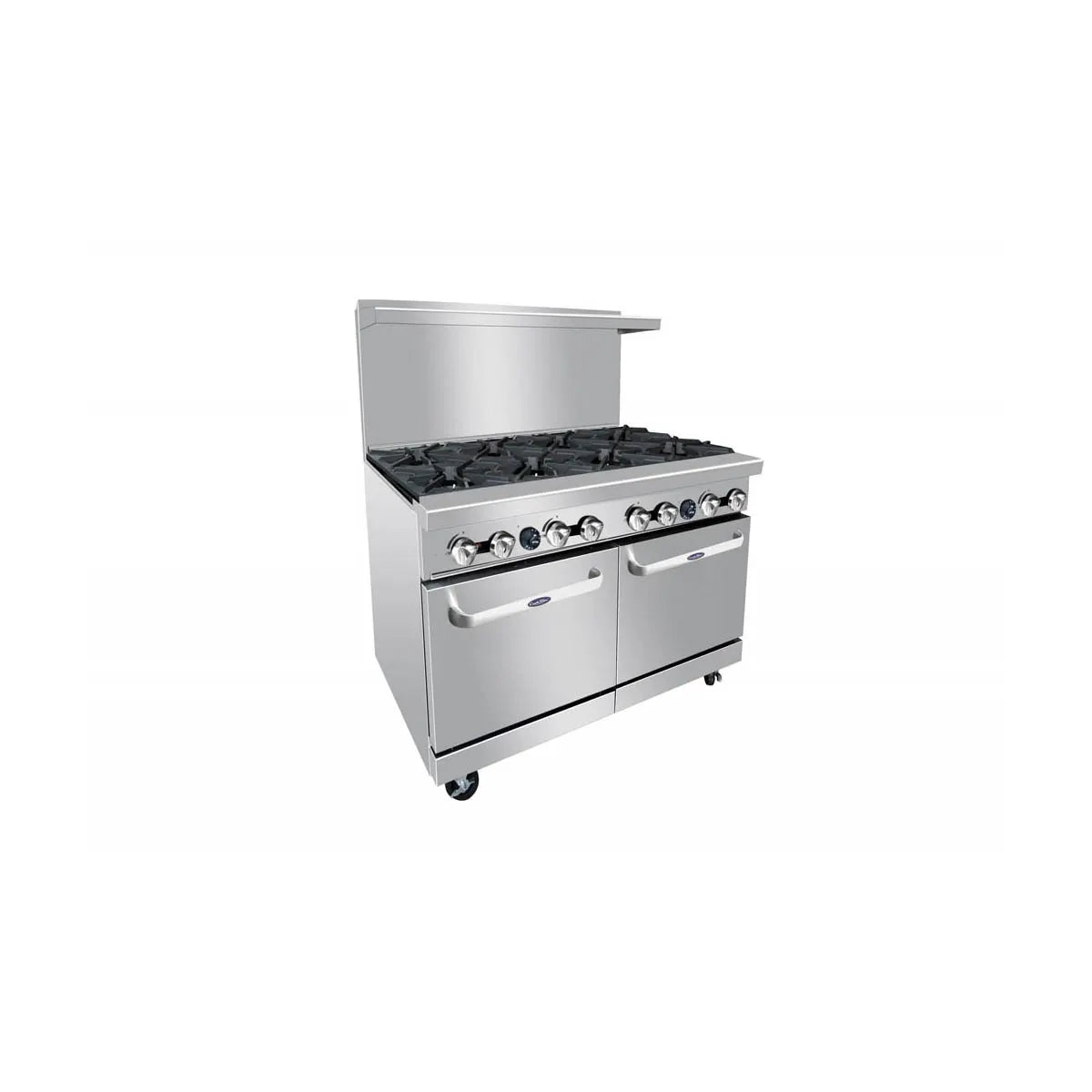 New Atosa AGR-8B 48" Gas Range. (8) 32,000 BTU Open Burners with (2) 20" Wide Oven, 4 Oven Racks (Castors Included)