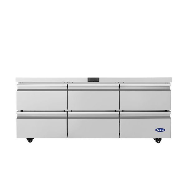 New Atosa AUR72D6 72" Stainless Undercounter Refrigerator Six-Drawer 115V