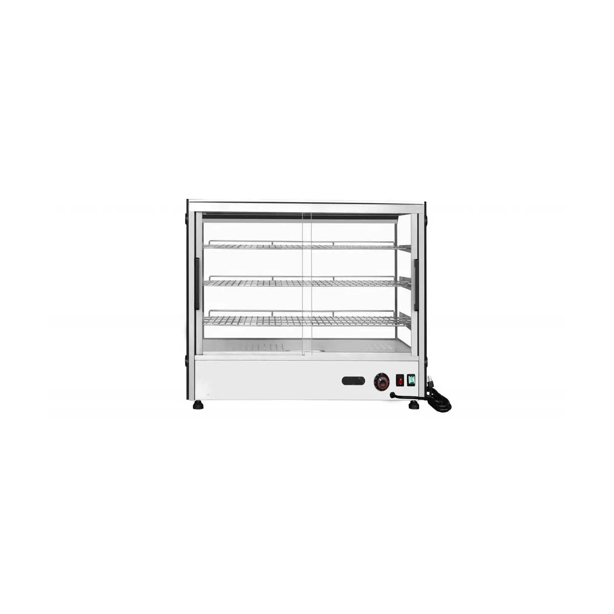 New Atosa CHDS-53 Countertop Heated Display Case - Square, 5.3 Cu Ft w/ 3 Shelves w/ 2 Rear Sliding Glass Doors