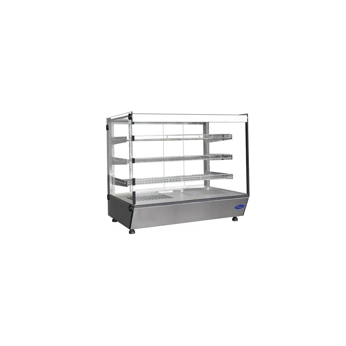 New Atosa CHDS - 53 Countertop Heated Display Case - Square, 5.3 Cu Ft w/ 3 Shelves w/ 2 Rear Sliding Glass Doors - Falcon Restaurant Supply - 3