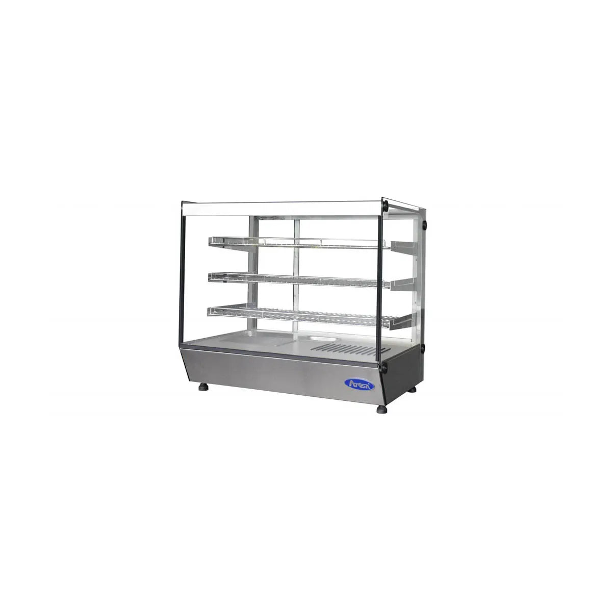New Atosa CHDS-53 Countertop Heated Display Case - Square, 5.3 Cu Ft w/ 3 Shelves w/ 2 Rear Sliding Glass Doors