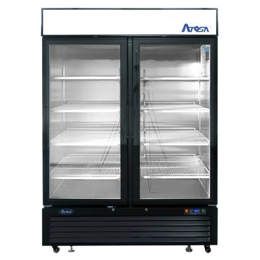 New Atosa MCF8721ES Bottom Mount (2) Glass Door Merchandiser Freezer 43.95 Cu Ft - Black