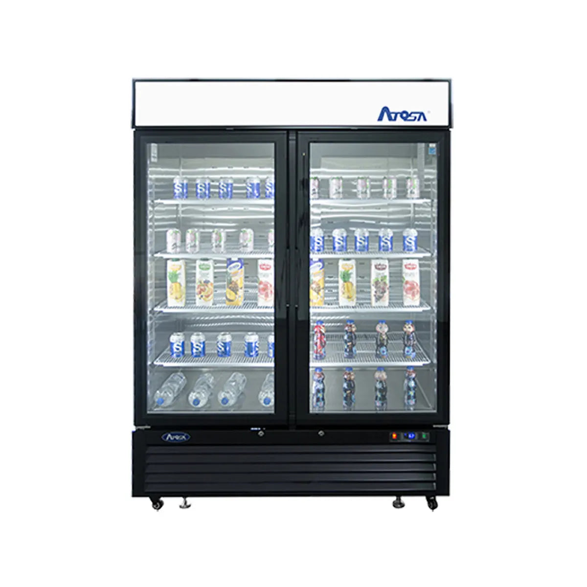 New Atosa MCF8723GR Bottom Mount (2) Glass Door Merchandiser Refrigerator 43.95 Cu Ft - Black