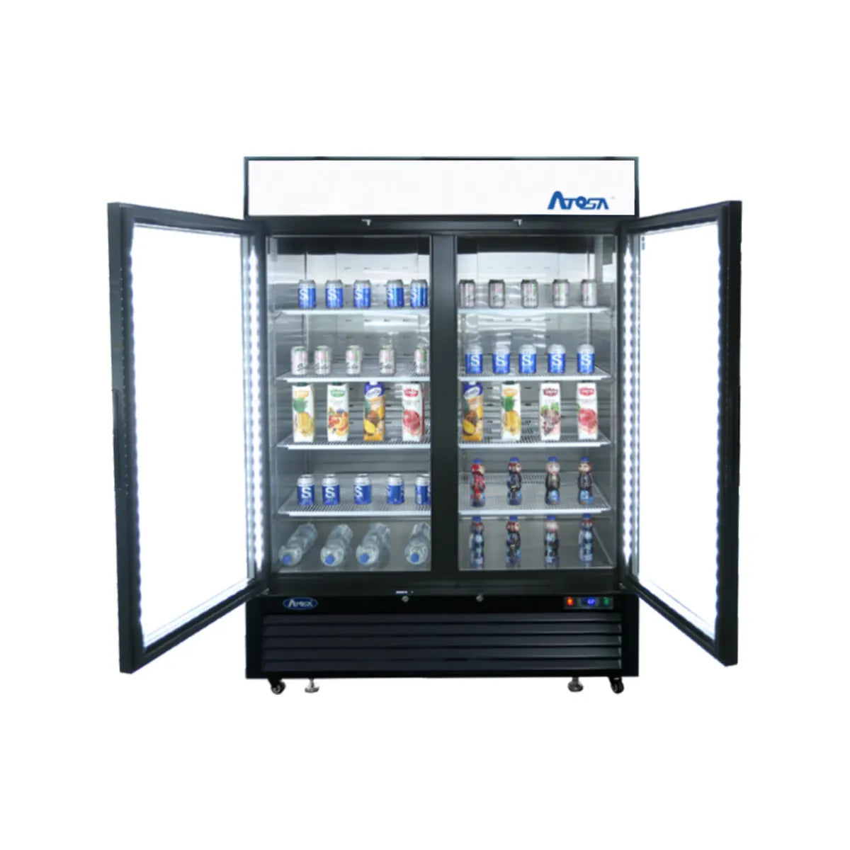 New Atosa MCF8723GR Bottom Mount (2) Glass Door Merchandiser Refrigerator 43.95 Cu Ft - Black