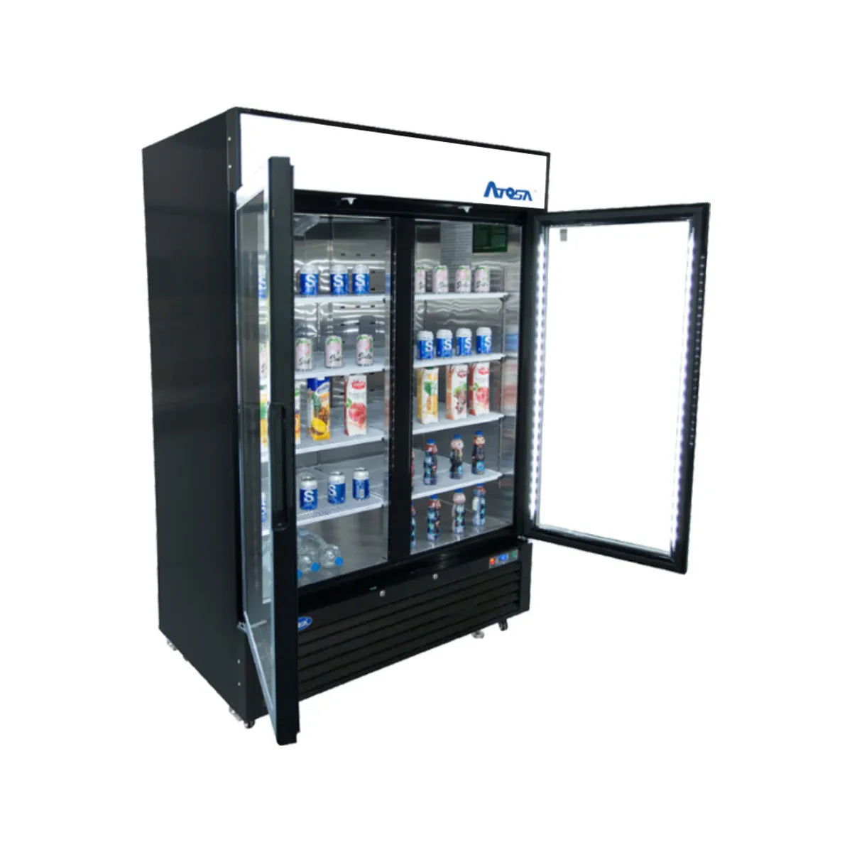 New Atosa MCF8723GR Bottom Mount (2) Glass Door Merchandiser Refrigerator 43.95 Cu Ft - Black