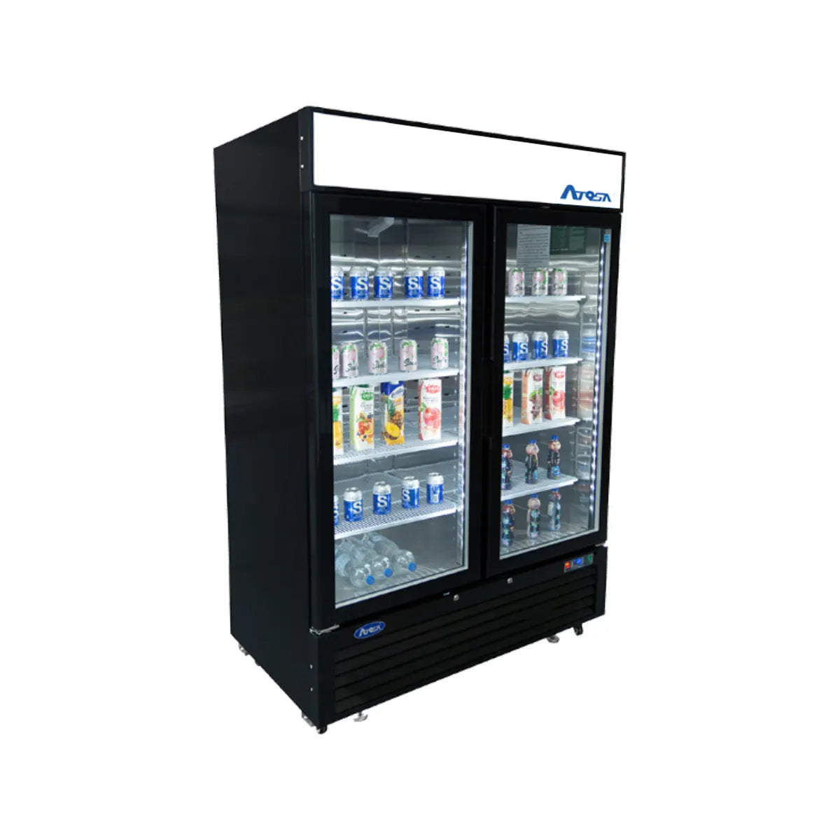 New Atosa MCF8723GR Bottom Mount (2) Glass Door Merchandiser Refrigerator 43.95 Cu Ft - Black