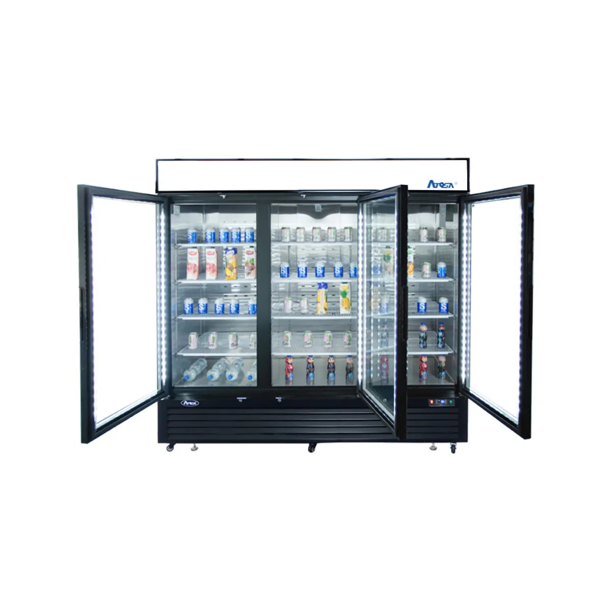 New Atosa MCF8724GR Bottom Mount (3) Glass Door Merchandiser Refrigerator 69.54 Cu Ft - Black