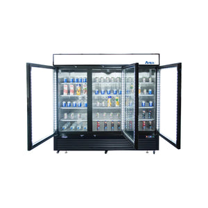 New Atosa MCF8724GR Bottom Mount (3) Glass Door Merchandiser Refrigerator 69.54 Cu Ft - Black