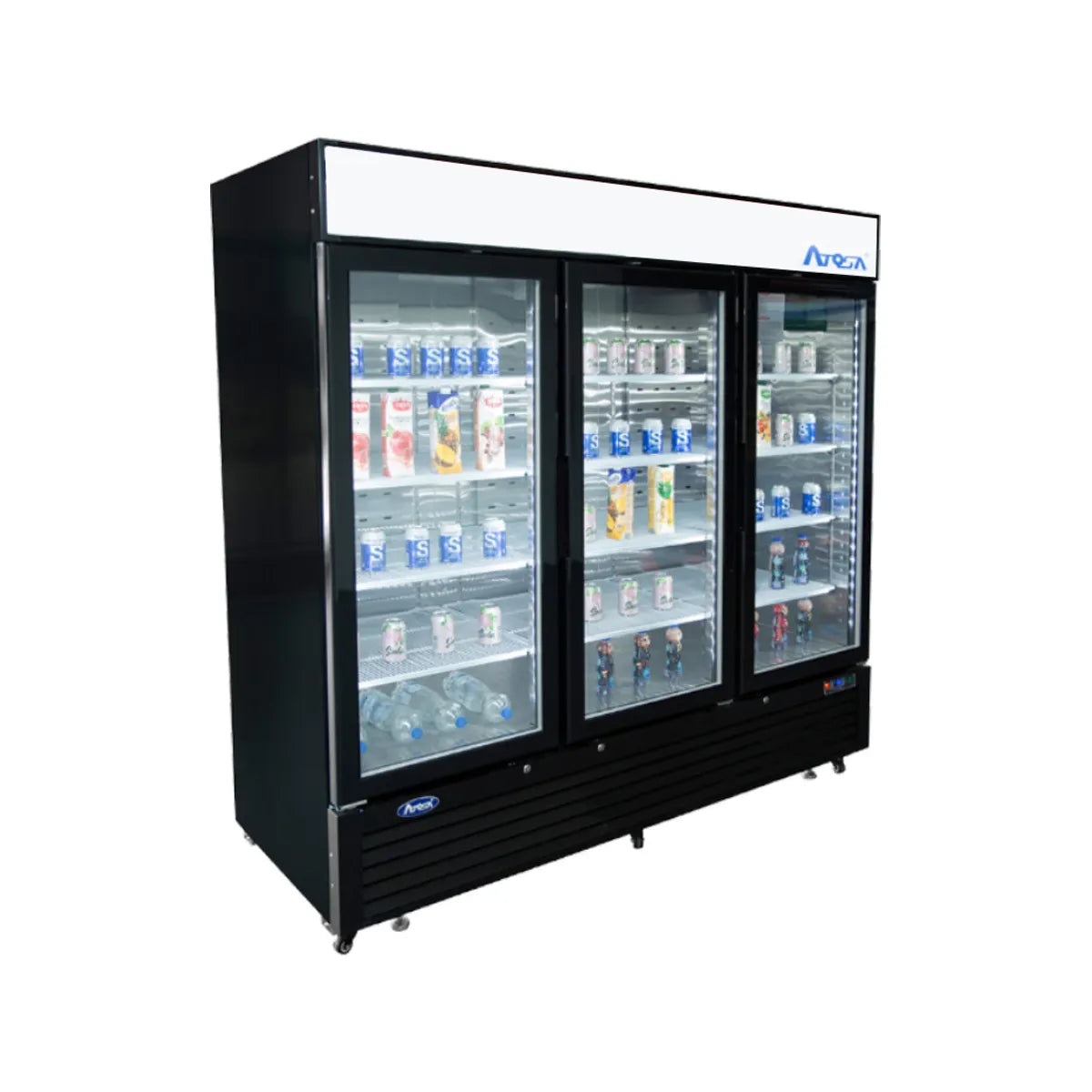 New Atosa MCF8724GR Bottom Mount (3) Glass Door Merchandiser Refrigerator 69.54 Cu Ft - Black