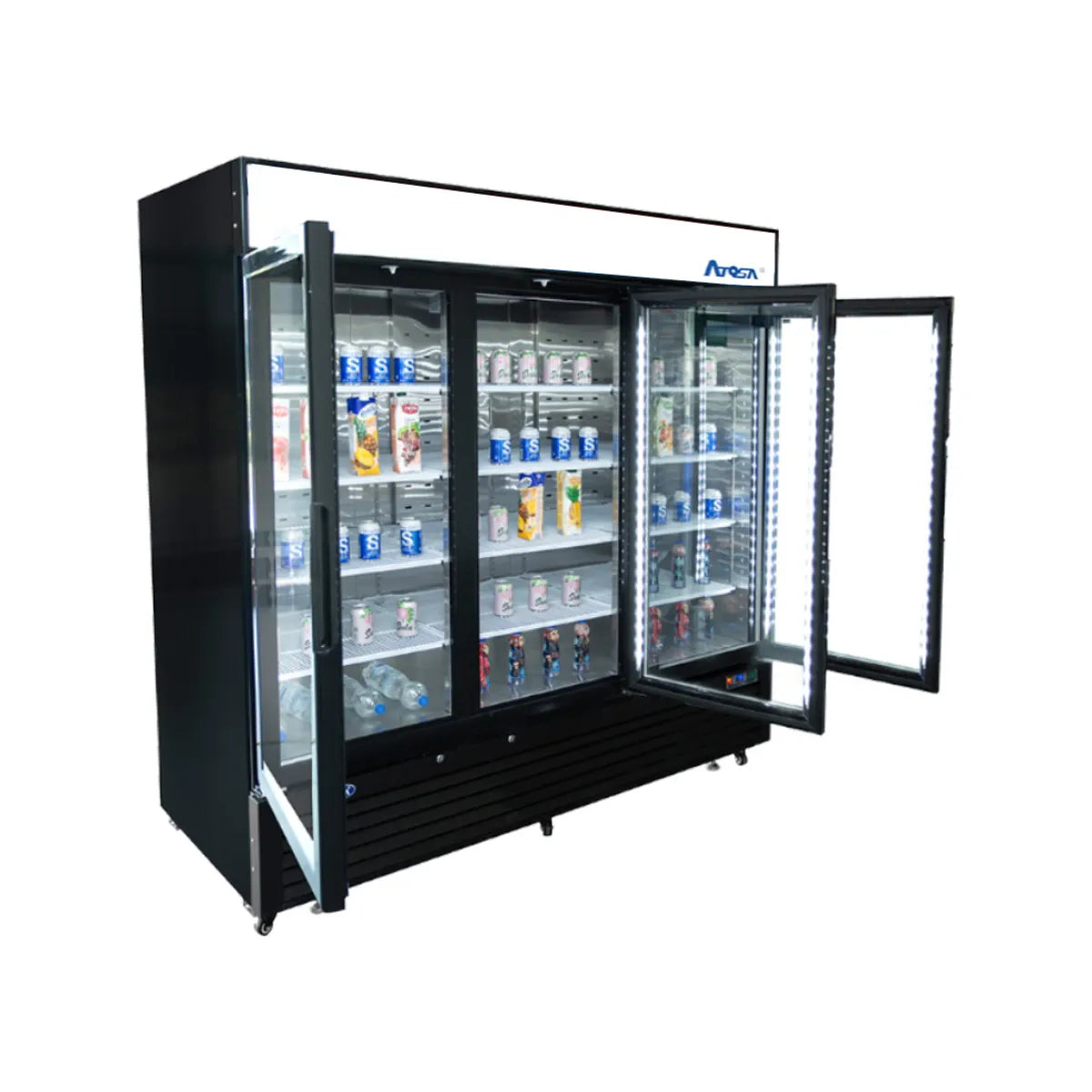 New Atosa MCF8724GR Bottom Mount (3) Glass Door Merchandiser Refrigerator 69.54 Cu Ft - Black