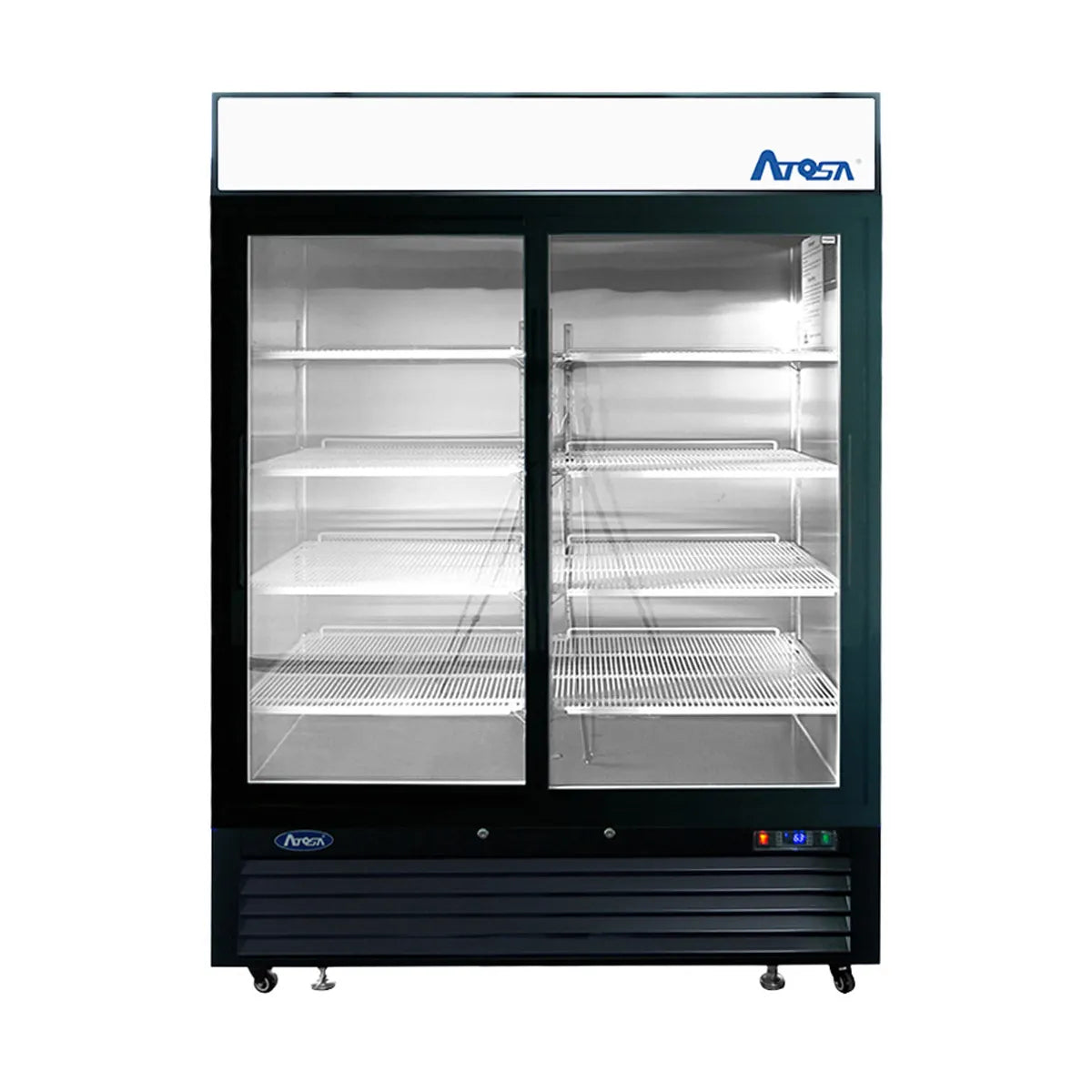 New Atosa MCF8727GR Bottom Mount (2) Glass Sliding Door Merchandiser Refrigerator 44.85 Cu Ft - Black