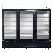 New Atosa MCF8728GR Bottom Mount (3) Glass Door Merchandiser Freezer 69.54 Cu Ft - Black