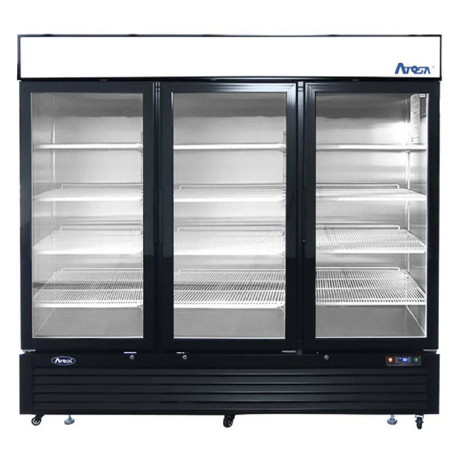 New Atosa MCF8728GR Bottom Mount (3) Glass Door Merchandiser Freezer 69.54 Cu Ft - Black
