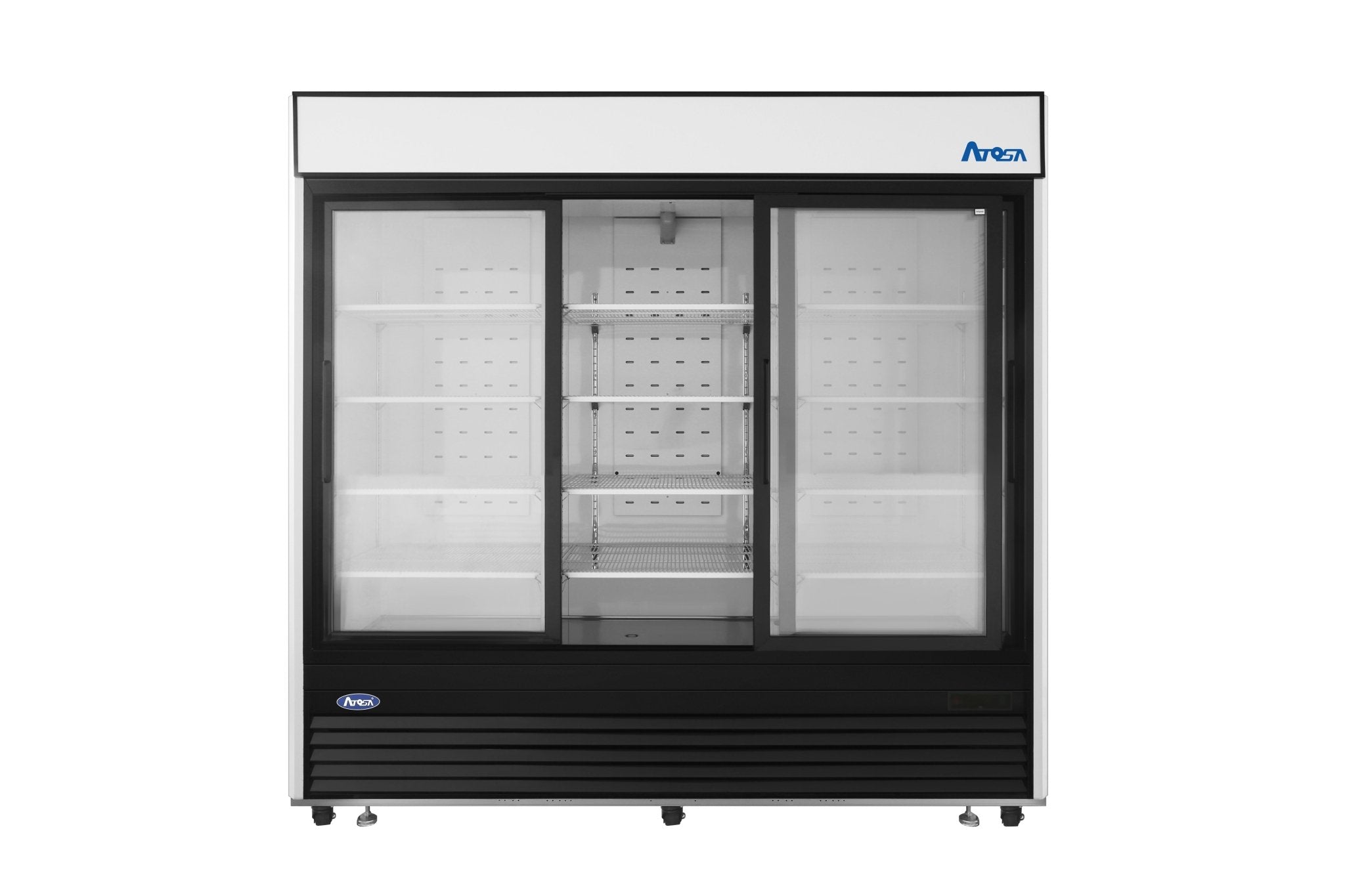 New Atosa MCF8729GR Bottom Mount (3) Three Glass Sliding Door Refrigerator 64.4 Cu Ft - Black Cabinet - Falcon Restaurant Supply - 1
