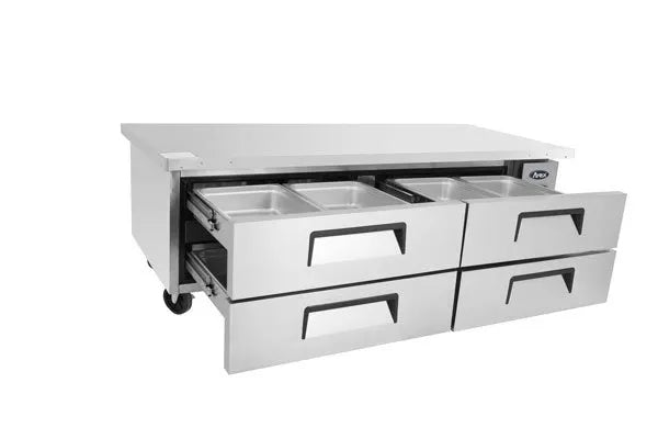 New Atosa MGF8454GR 76" Extended Top Refrigerated (4) Drawer Chef Base with 72" Cabinet