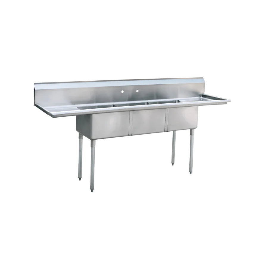 New Atosa MRSA-3-D Three (3) Compartment Sink - 90"W x 24"D x 44.5"H - 19.5" Leg