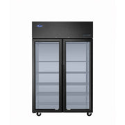 New Atosa PLUS-F2B-GD-S-PT Two Section Pass-Thru Freezer - Glass Front & Rear Doors, Black Exterior