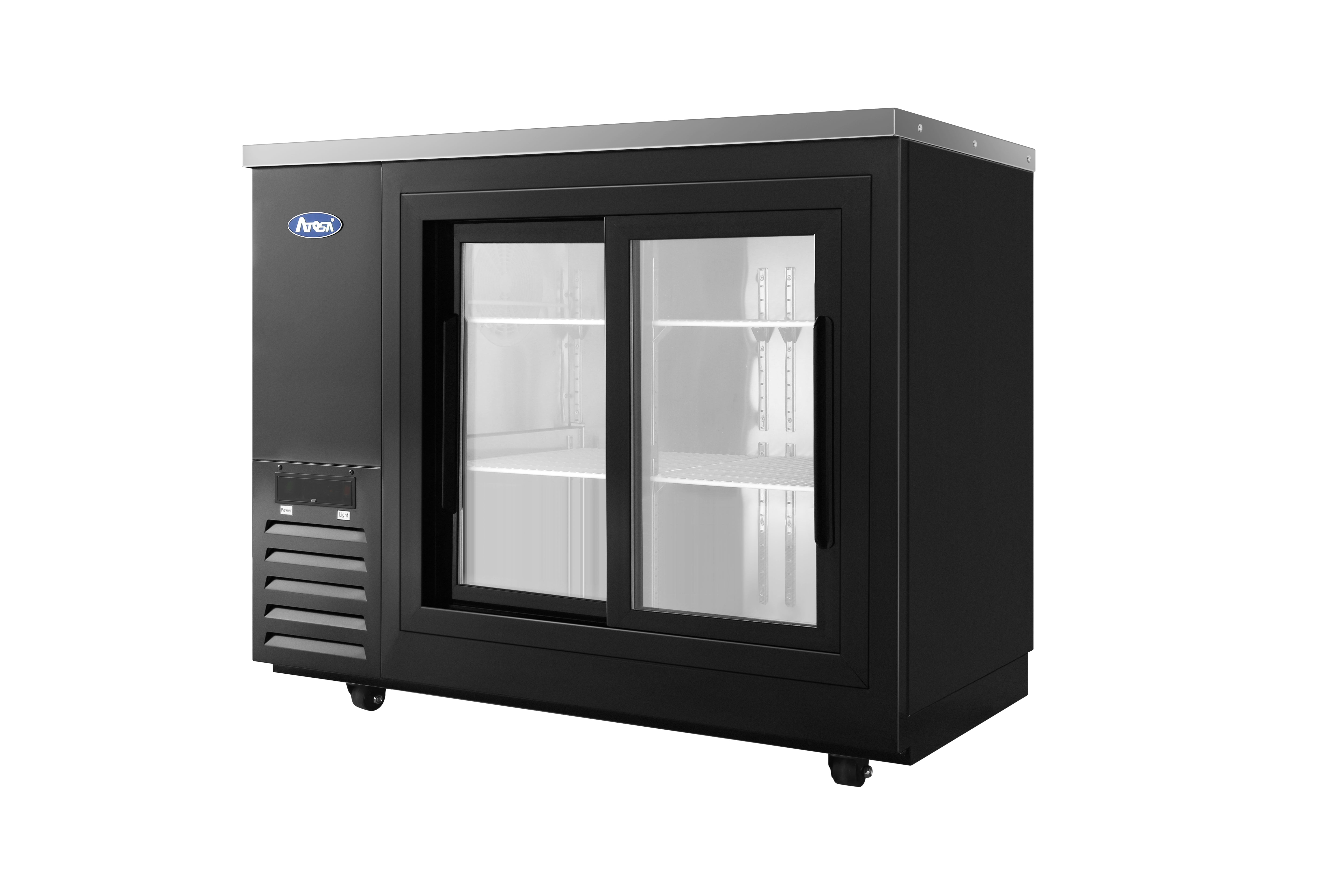 New Atosa SBB48SGGRAUS2 48" Back Bar Cooler w/ Sliding Glass Door Shallow Depth
(Black Exterior)