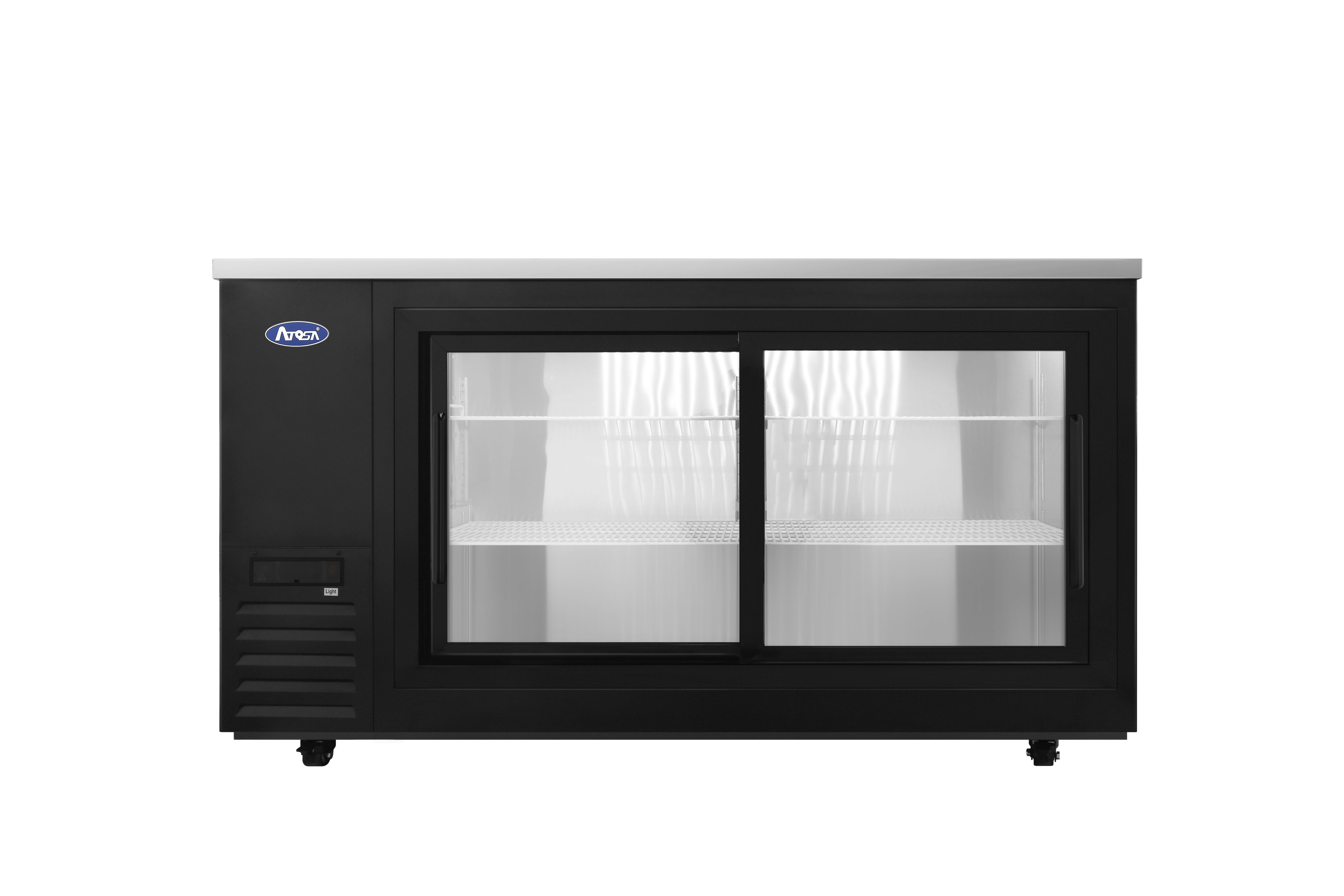 New Atosa SBB69SGGRAUS2 69" Back Bar Cooler w/ Sliding Glass Door Shallow Depth
(Black Exterior)