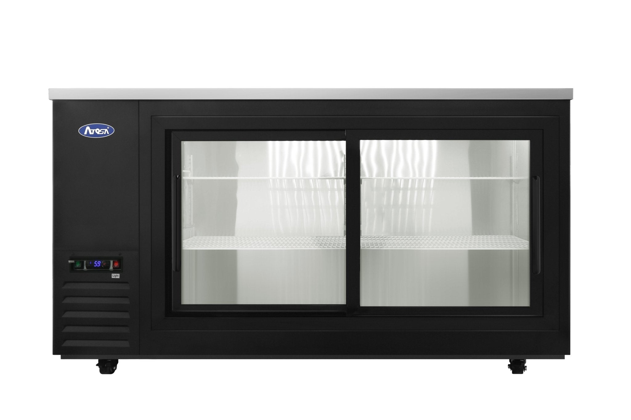 New Atosa SBB69SGGRAUS2 69" Back Bar Cooler w/ Sliding Glass Door Shallow Depth (Black Exterior) - Falcon Restaurant Supply - 2