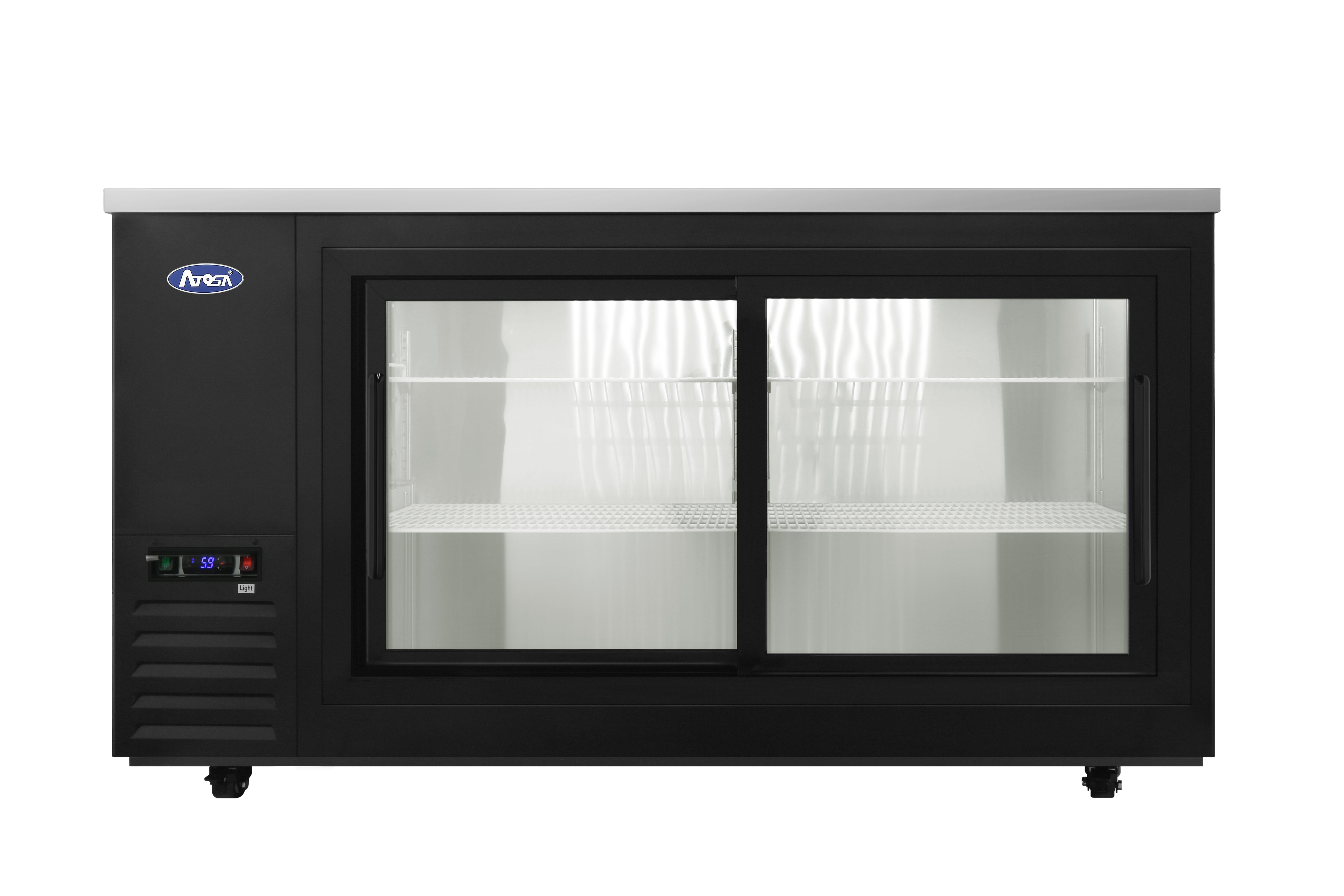 New Atosa SBB69SGGRAUS2 69" Back Bar Cooler w/ Sliding Glass Door Shallow Depth
(Black Exterior)