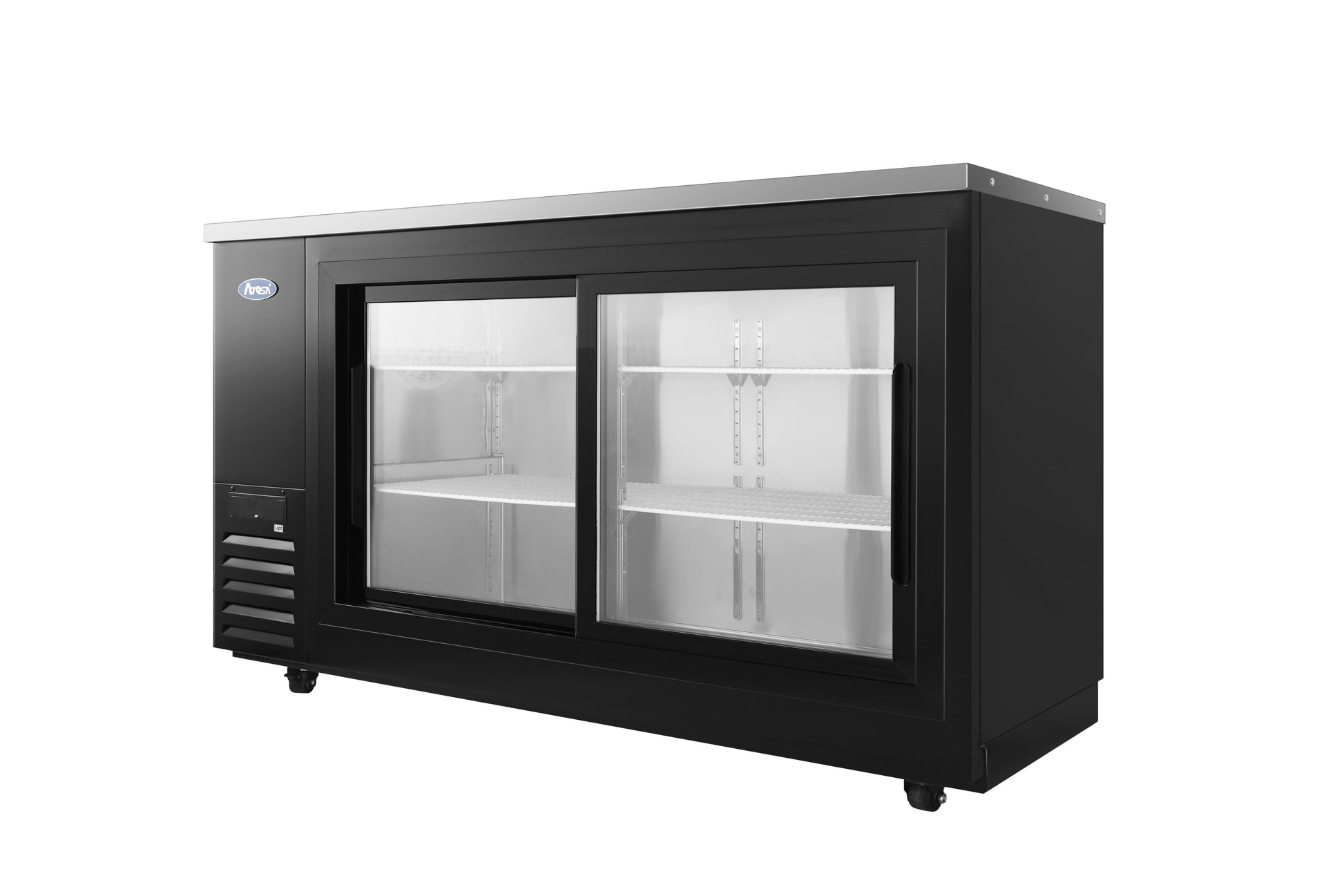 New Atosa SBB69SGGRAUS2 69" Back Bar Cooler w/ Sliding Glass Door Shallow Depth
(Black Exterior)