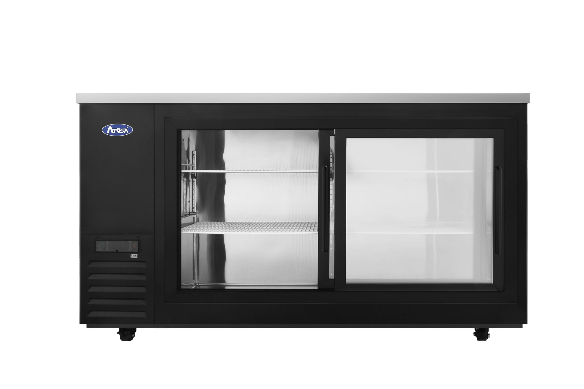 New Atosa SBB69SGGRAUS2 69" Back Bar Cooler w/ Sliding Glass Door Shallow Depth
(Black Exterior)