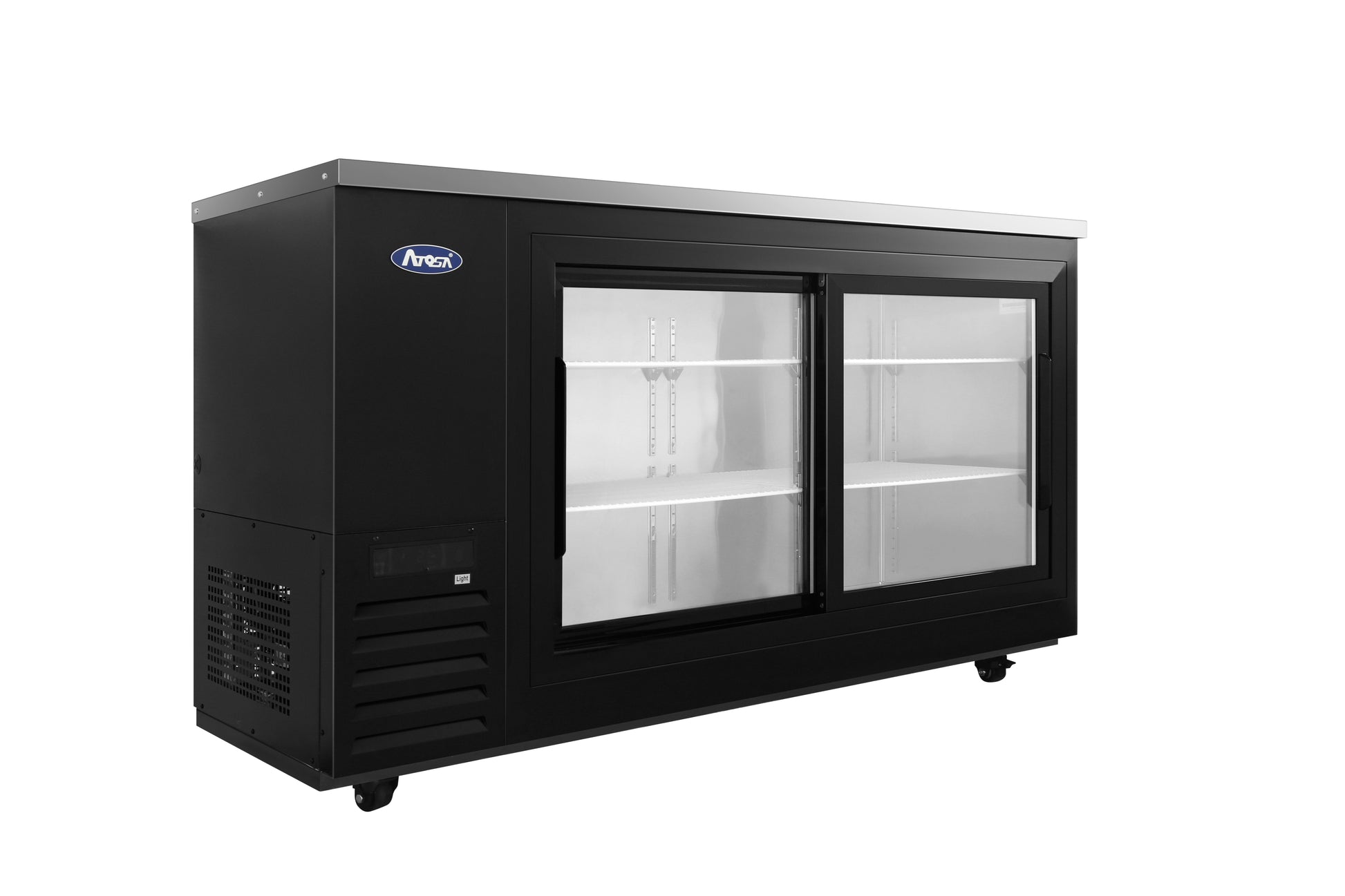 New Atosa SBB69SGGRAUS2 69" Back Bar Cooler w/ Sliding Glass Door Shallow Depth
(Black Exterior)