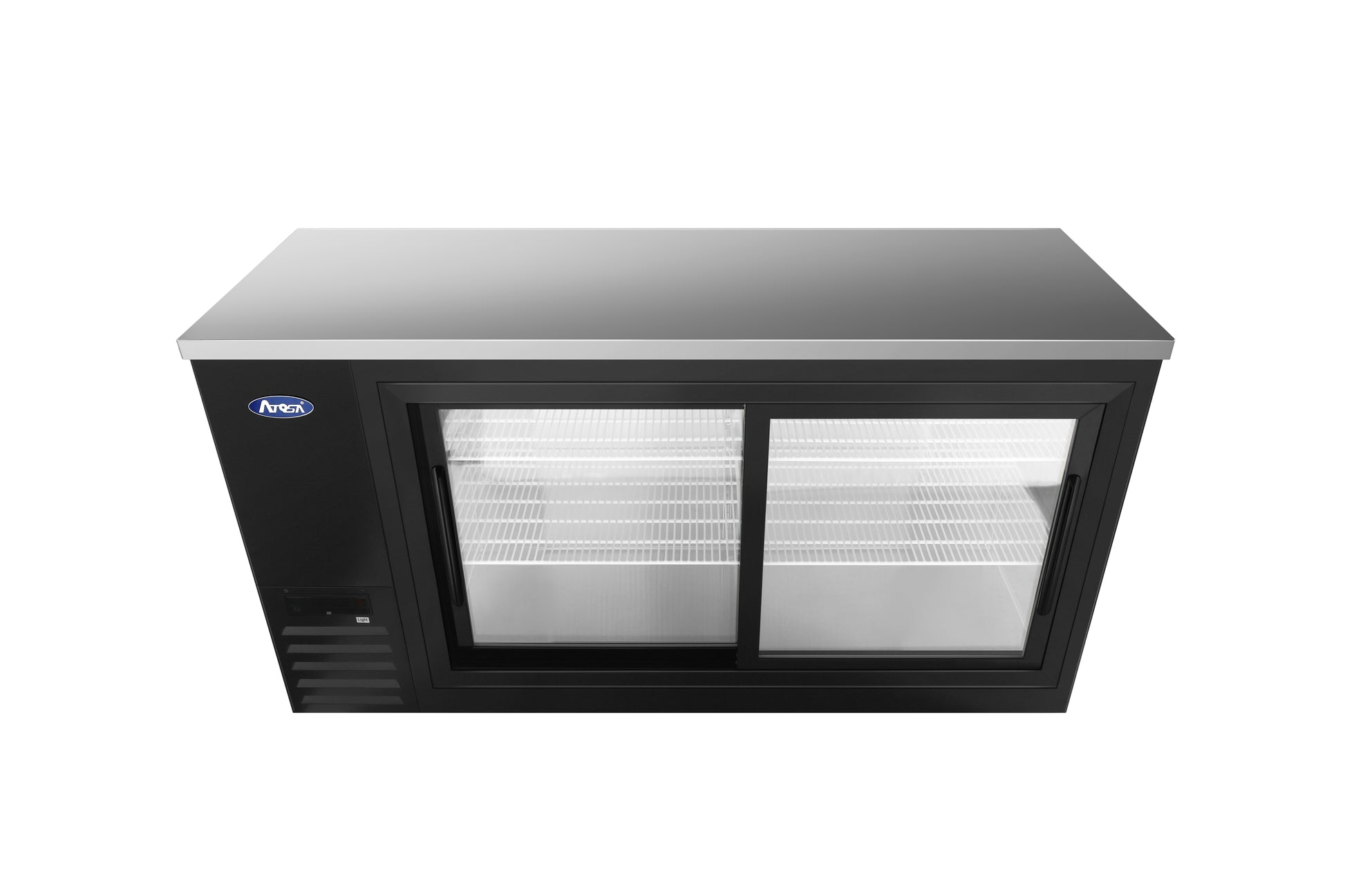 New Atosa SBB69SGGRAUS2 69" Back Bar Cooler w/ Sliding Glass Door Shallow Depth
(Black Exterior)