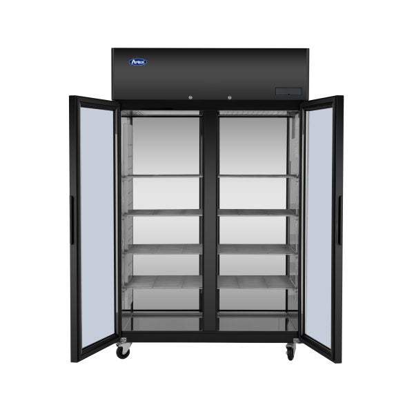 New Atosa PLUS-F2B-GD-S-PT Two Section Pass-Thru Freezer - Glass Front & Rear Doors, Black Exterior