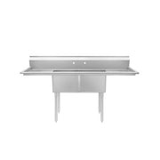 New Atosa SS2424F21D24 96" Two Compartment Sink w/ Dual Drainboards, 24" x 24" Bowls