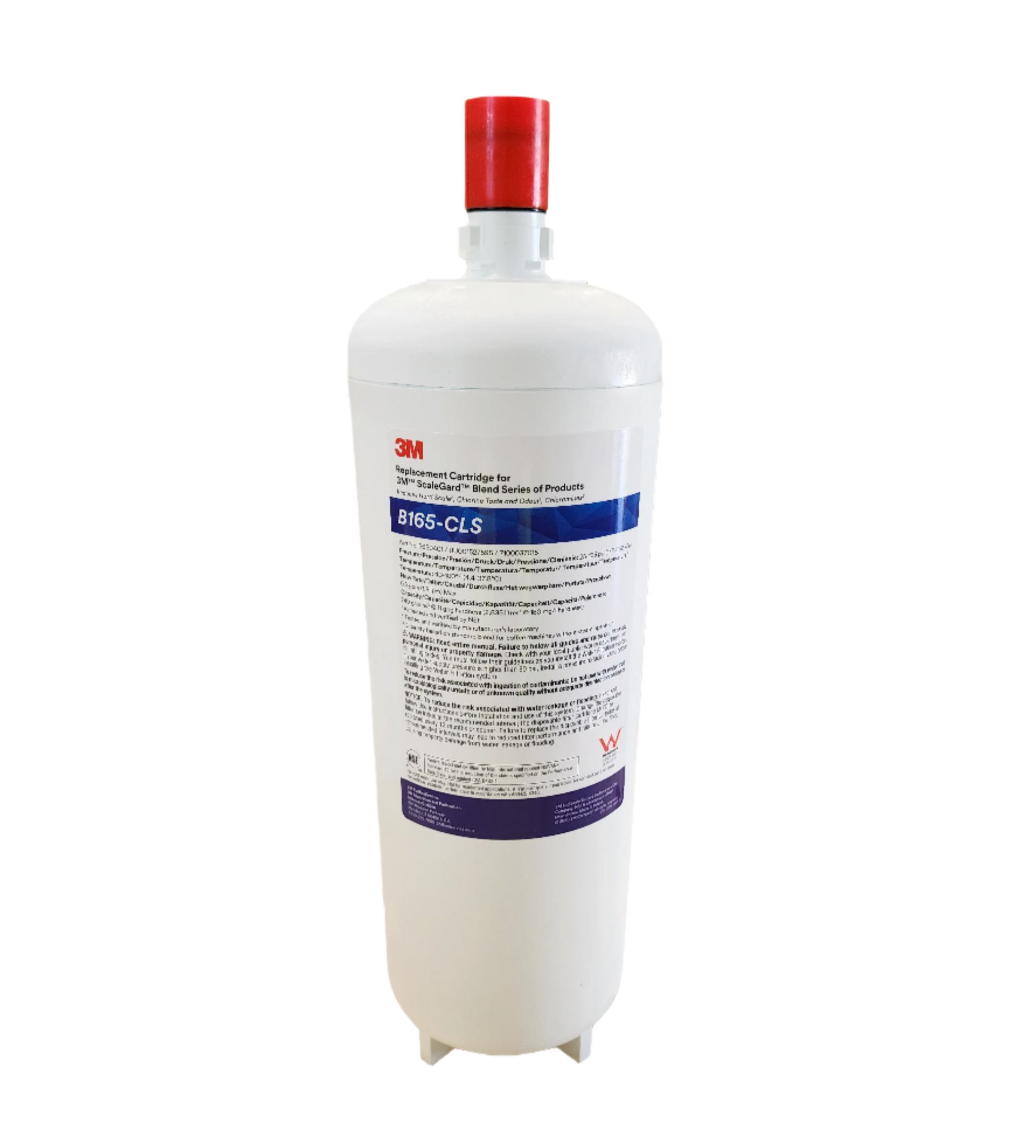 White 3M water filter replacement with a red cap on a white background