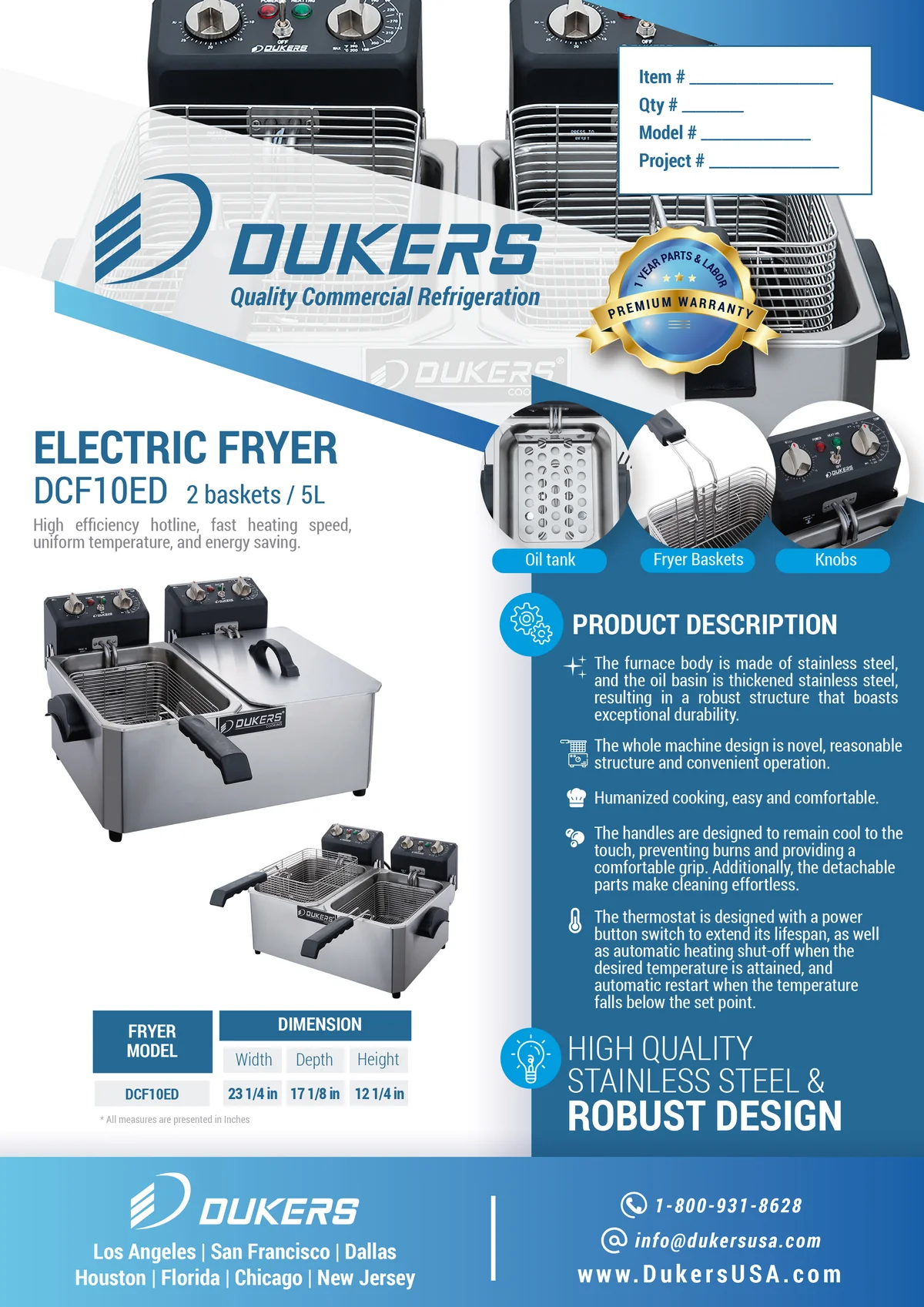 New Dukers - DCF10ED, Two 10lbs Basket Electric Countertop Deep Fryer