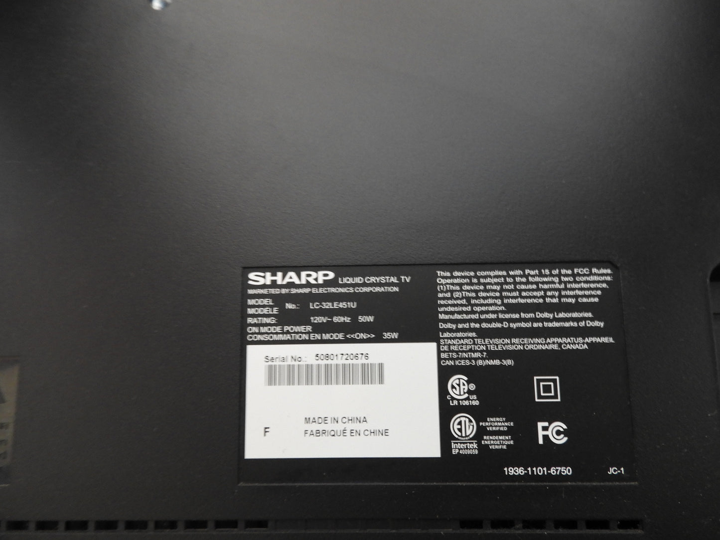 Used Sharp 32" HDMI TV