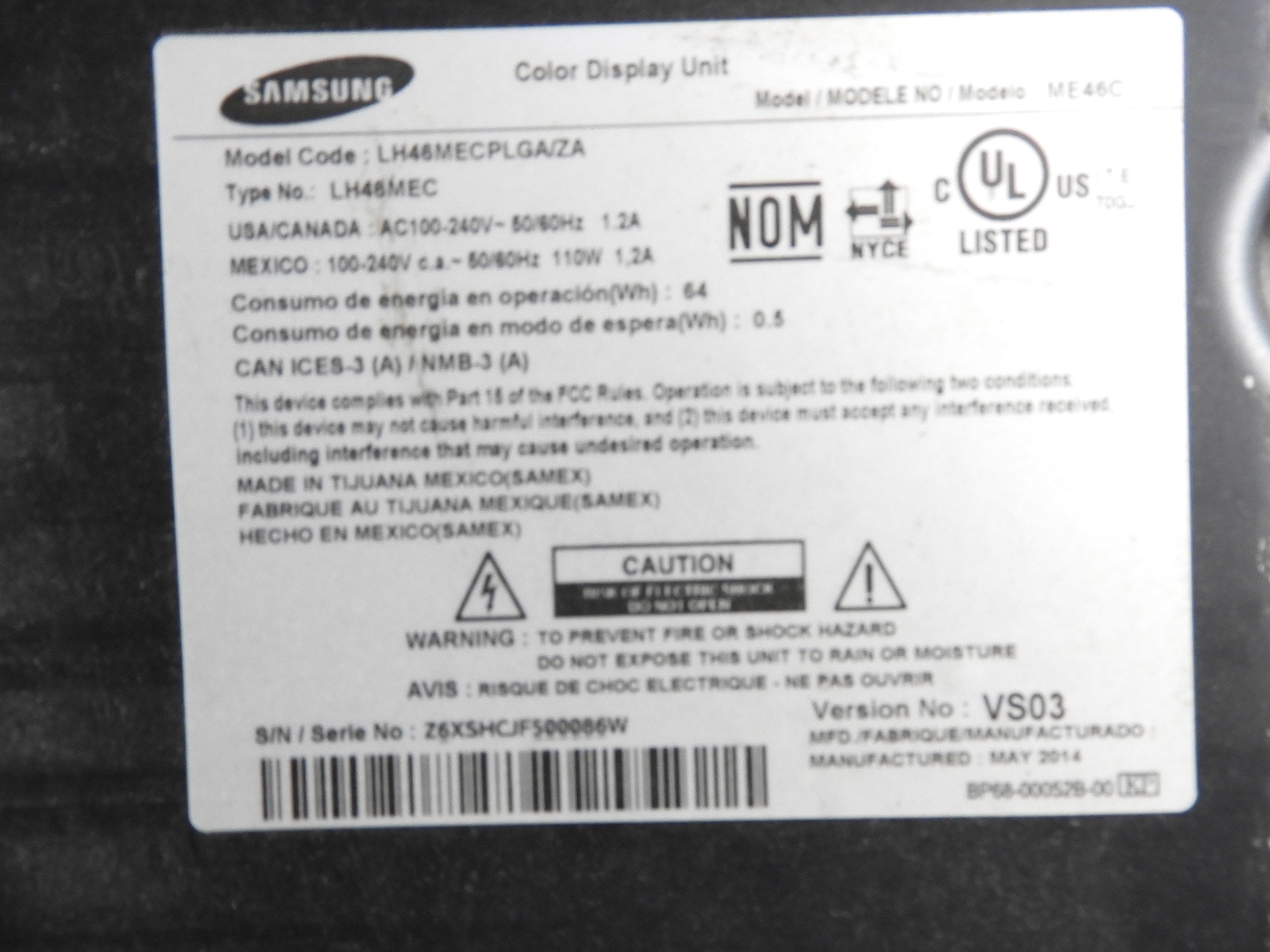 Used Samsung LH46MECPLGA/ZA 46" Digital Commercial Signage Display