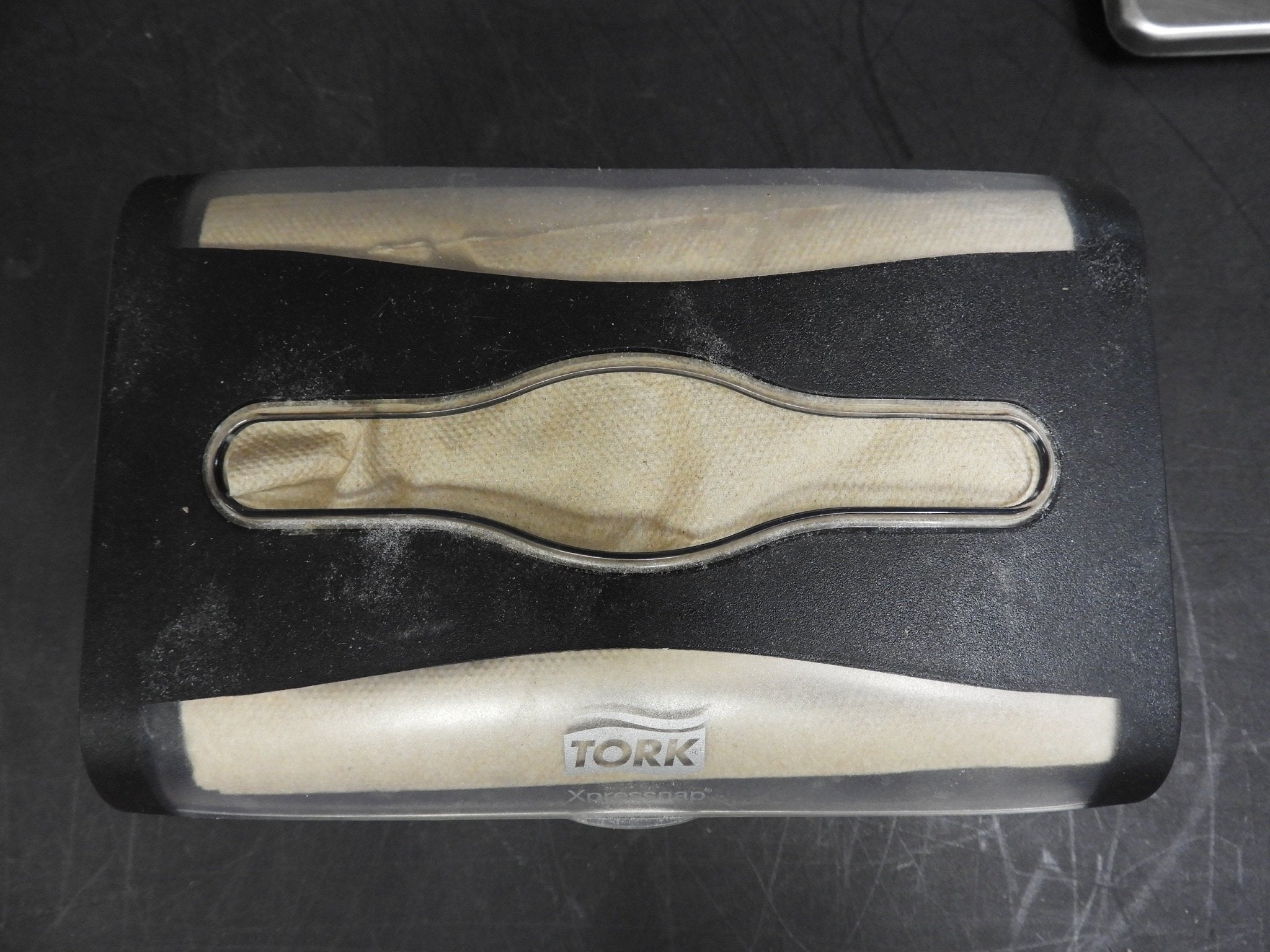 Used Tork Xpressnap Tabletop Napkin Dispenser, 7.9"W x 5.9"D x 6.1"H, Black - Falcon Restaurant Supply - 2