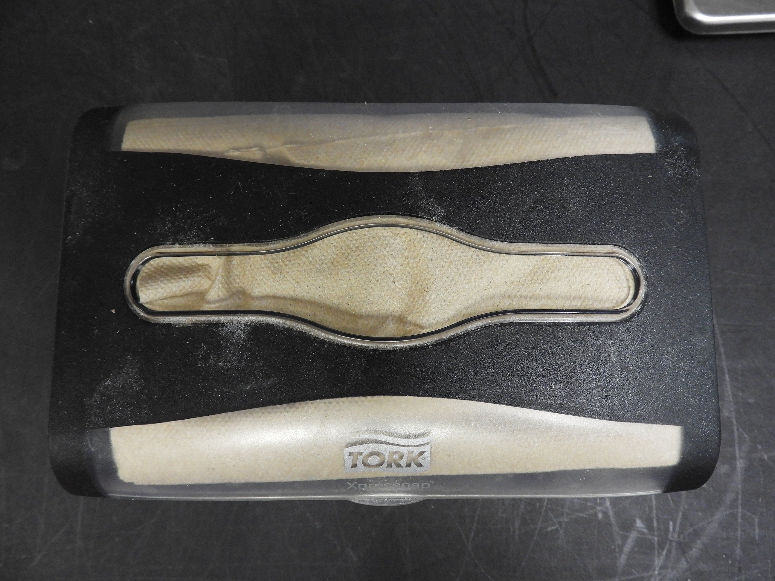 Used Tork Xpressnap Tabletop Napkin Dispenser, 7.9"W x 5.9"D x 6.1"H, Black