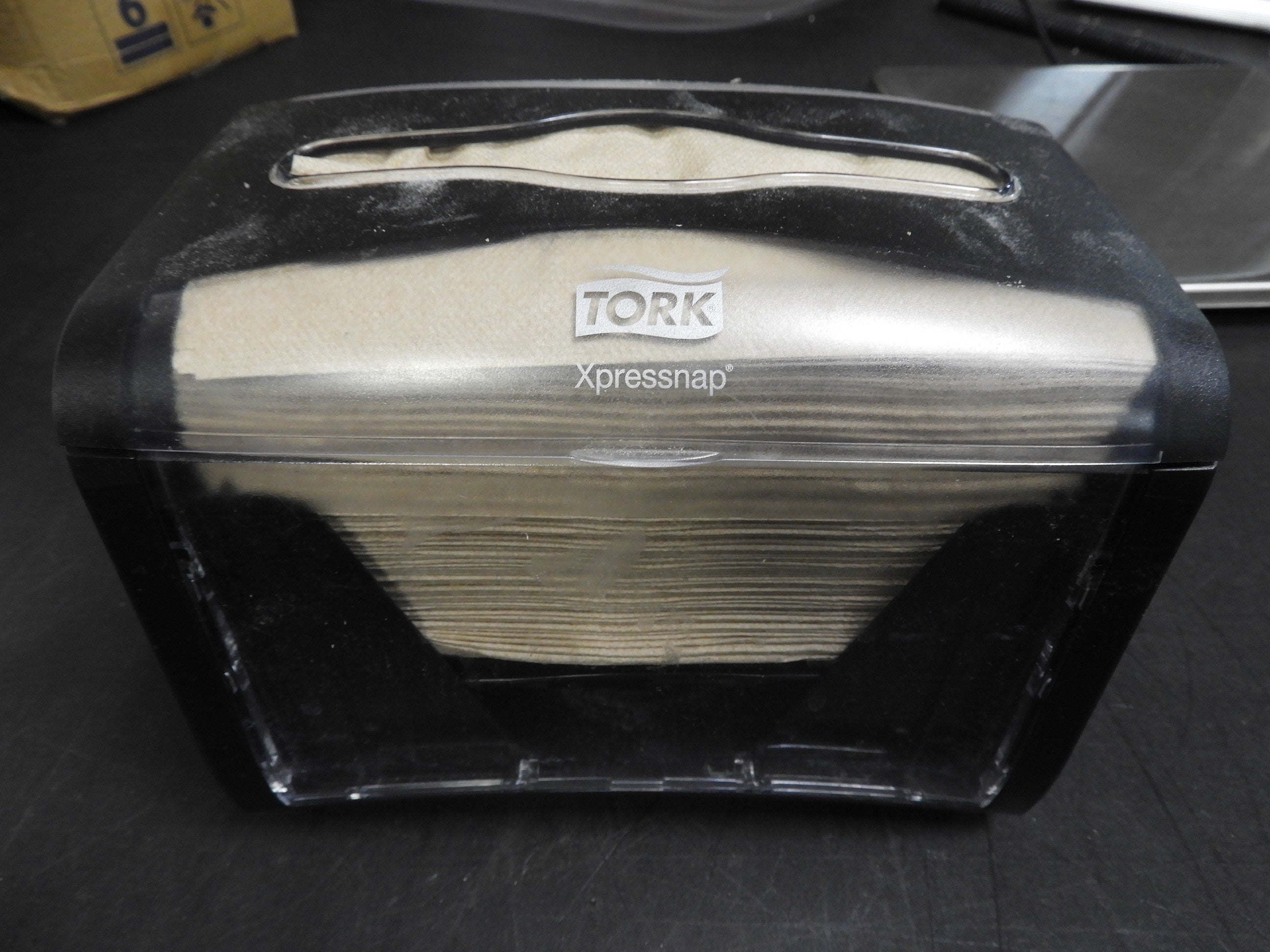 Used Tork Xpressnap Tabletop Napkin Dispenser, 7.9"W x 5.9"D x 6.1"H, Black