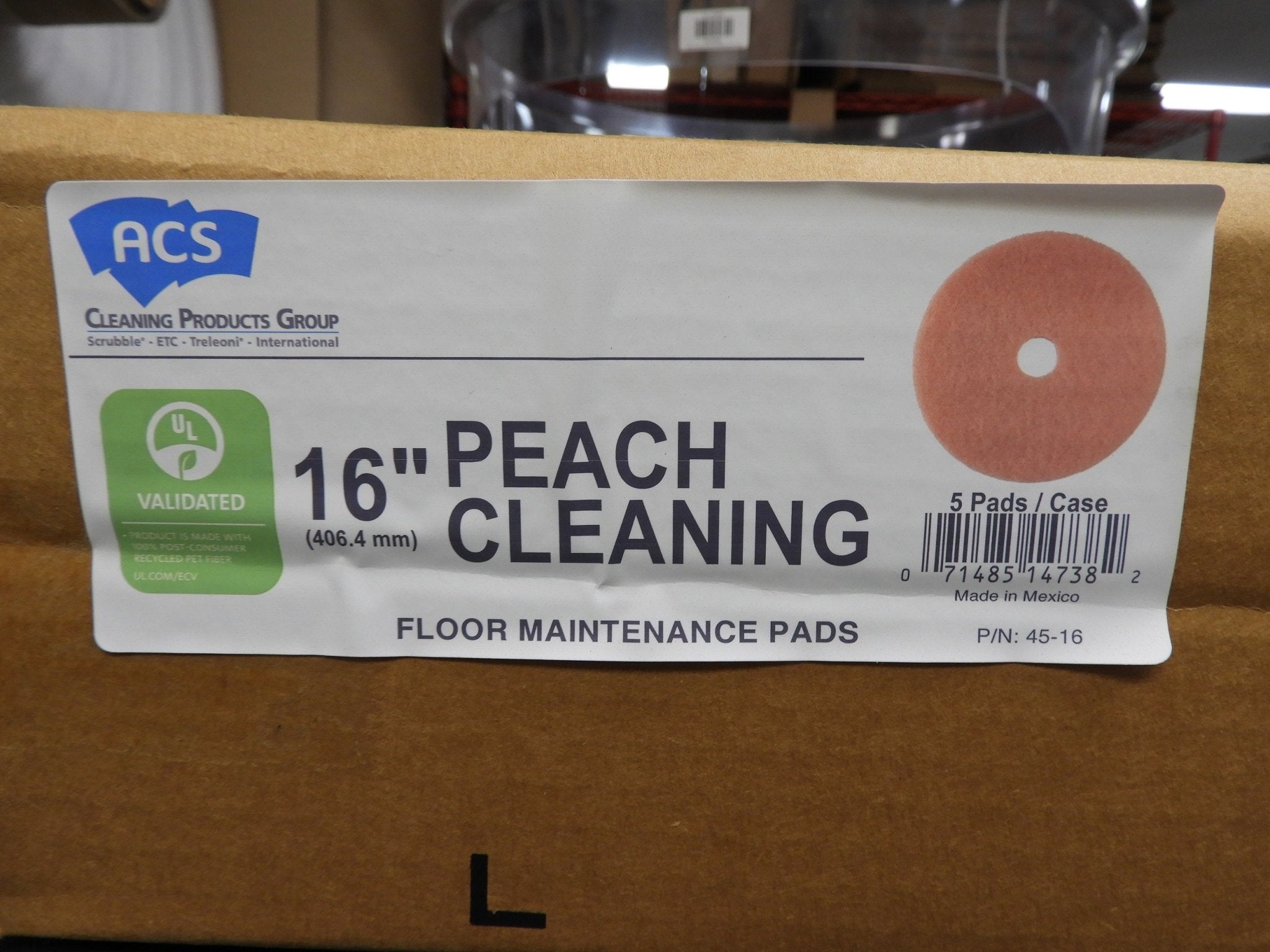 New Scrubble by ACS 45 - 16 16" Peach Burnishing Floor Pad 5 Pad/Case - Falcon Restaurant Supply - 3