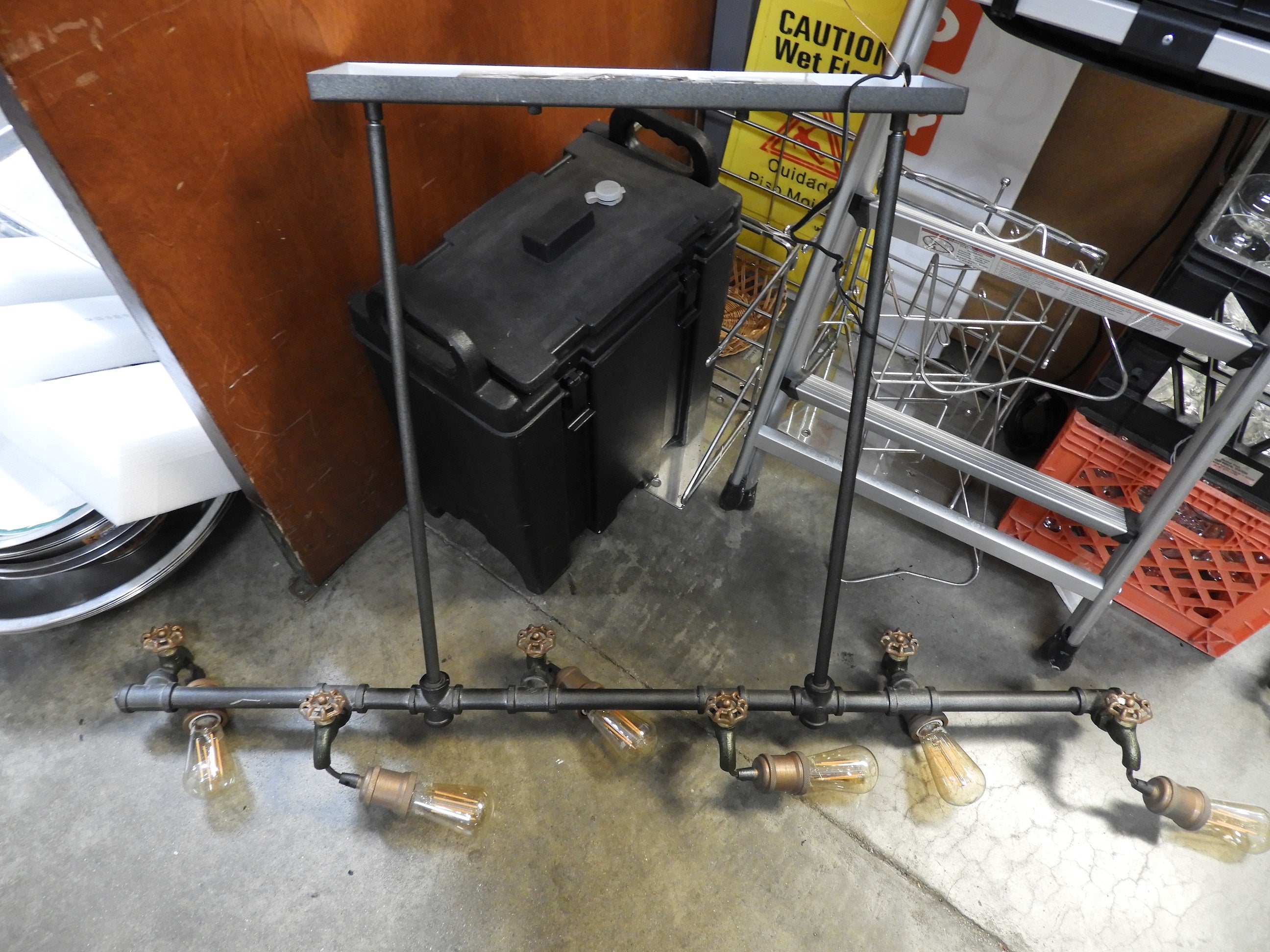 Used Steampunk Industrial Water Pipe and Spigot 6 LED Ceiling Light