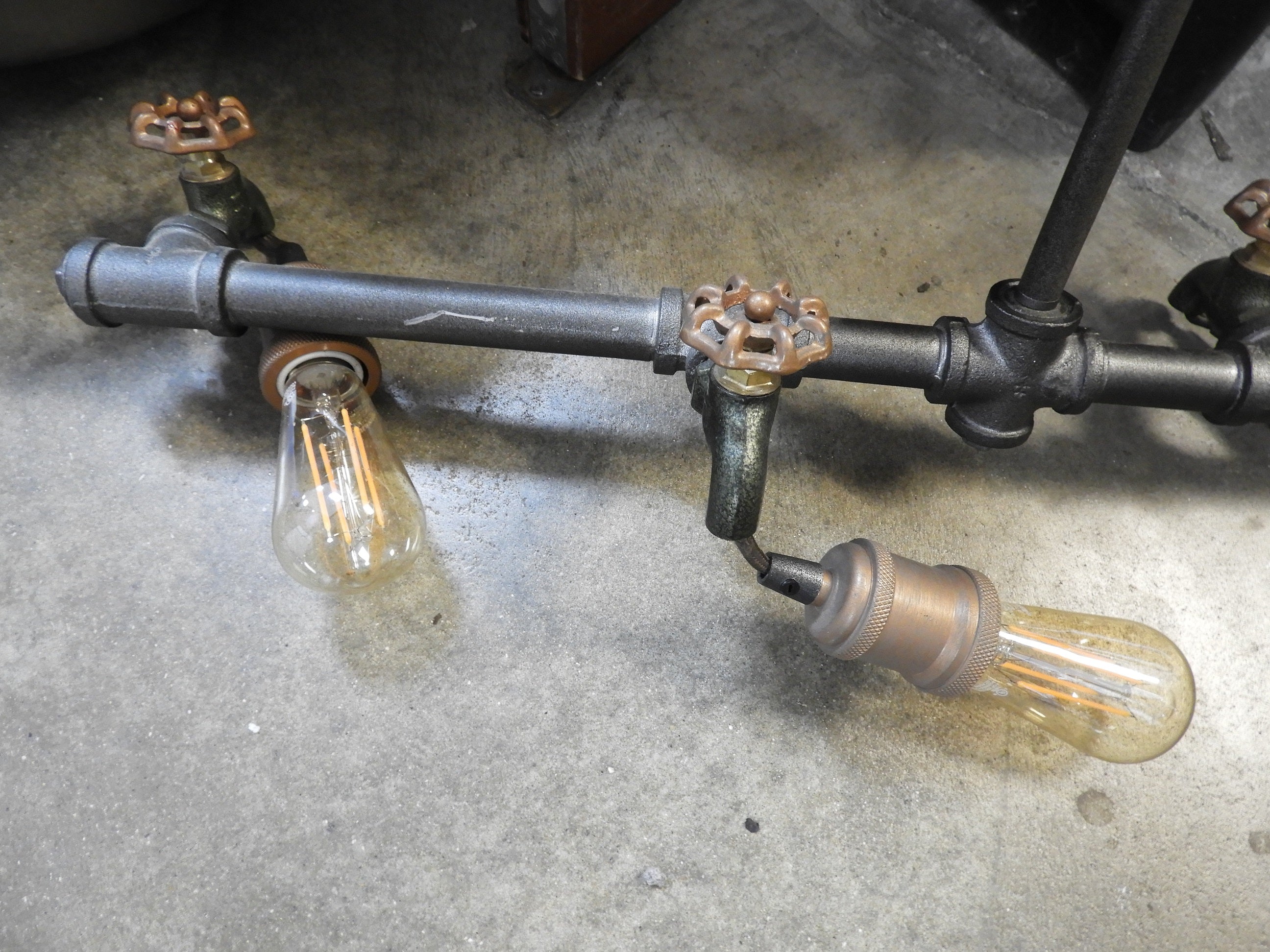 Used Steampunk Industrial Water Pipe and Spigot 6 LED Ceiling Light