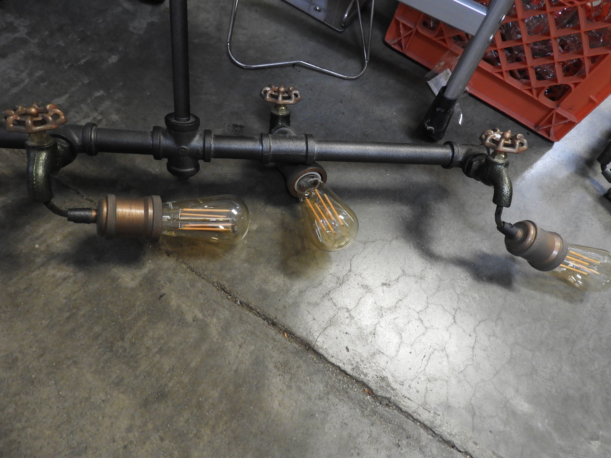 Used Steampunk Industrial Water Pipe and Spigot 6 LED Ceiling Light