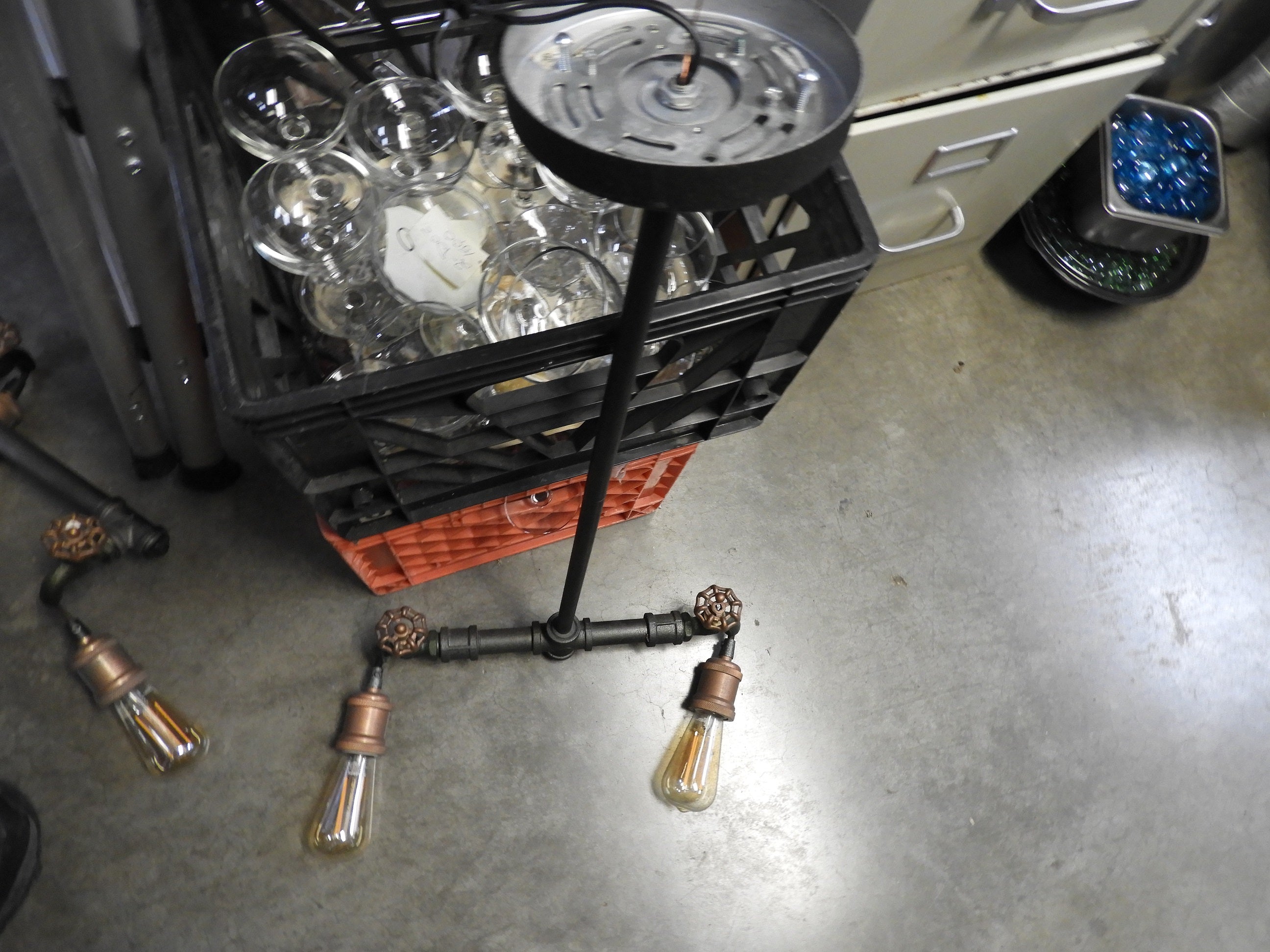 Used Steampunk Industrial Water Pipe and Spigot 2 LED Ceiling Light