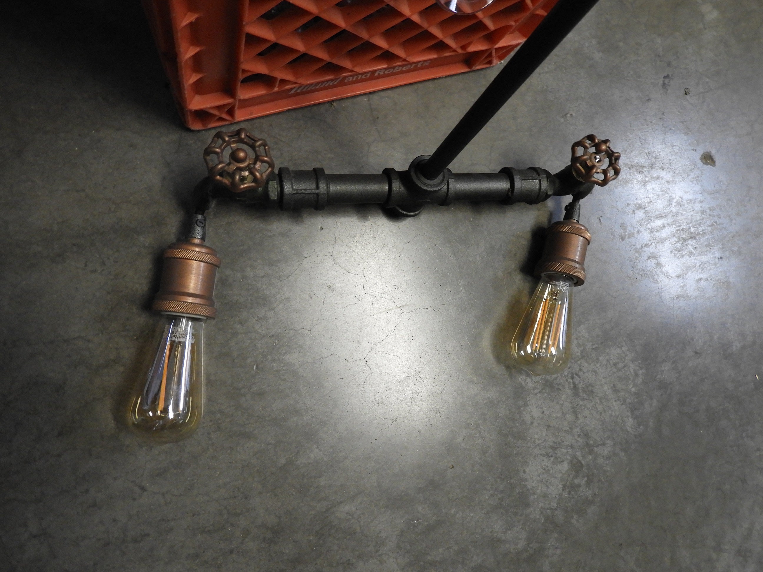 Used Steampunk Industrial Water Pipe and Spigot 2 LED Ceiling Light