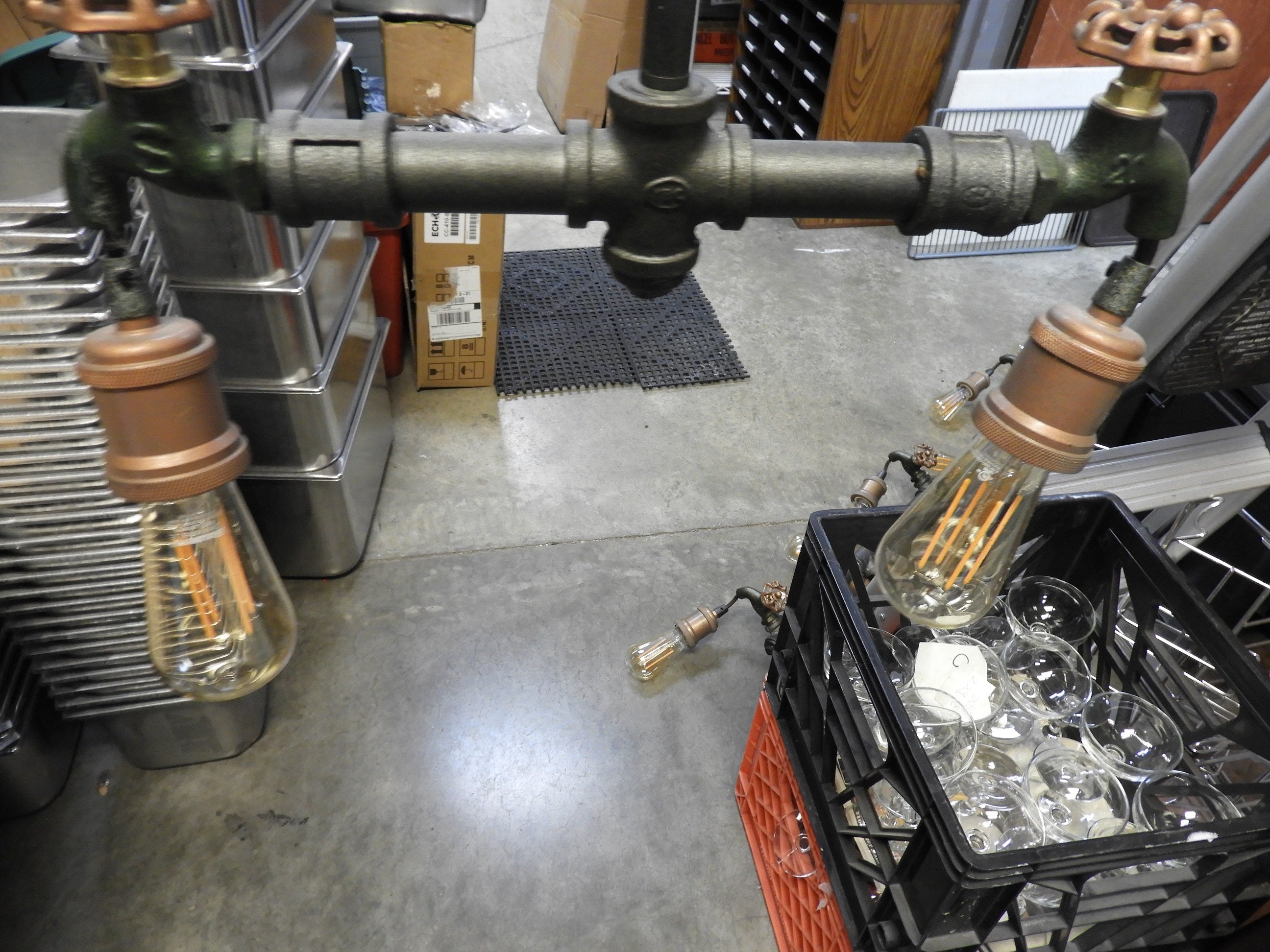 Used Steampunk Industrial Water Pipe and Spigot 2 LED Ceiling Light