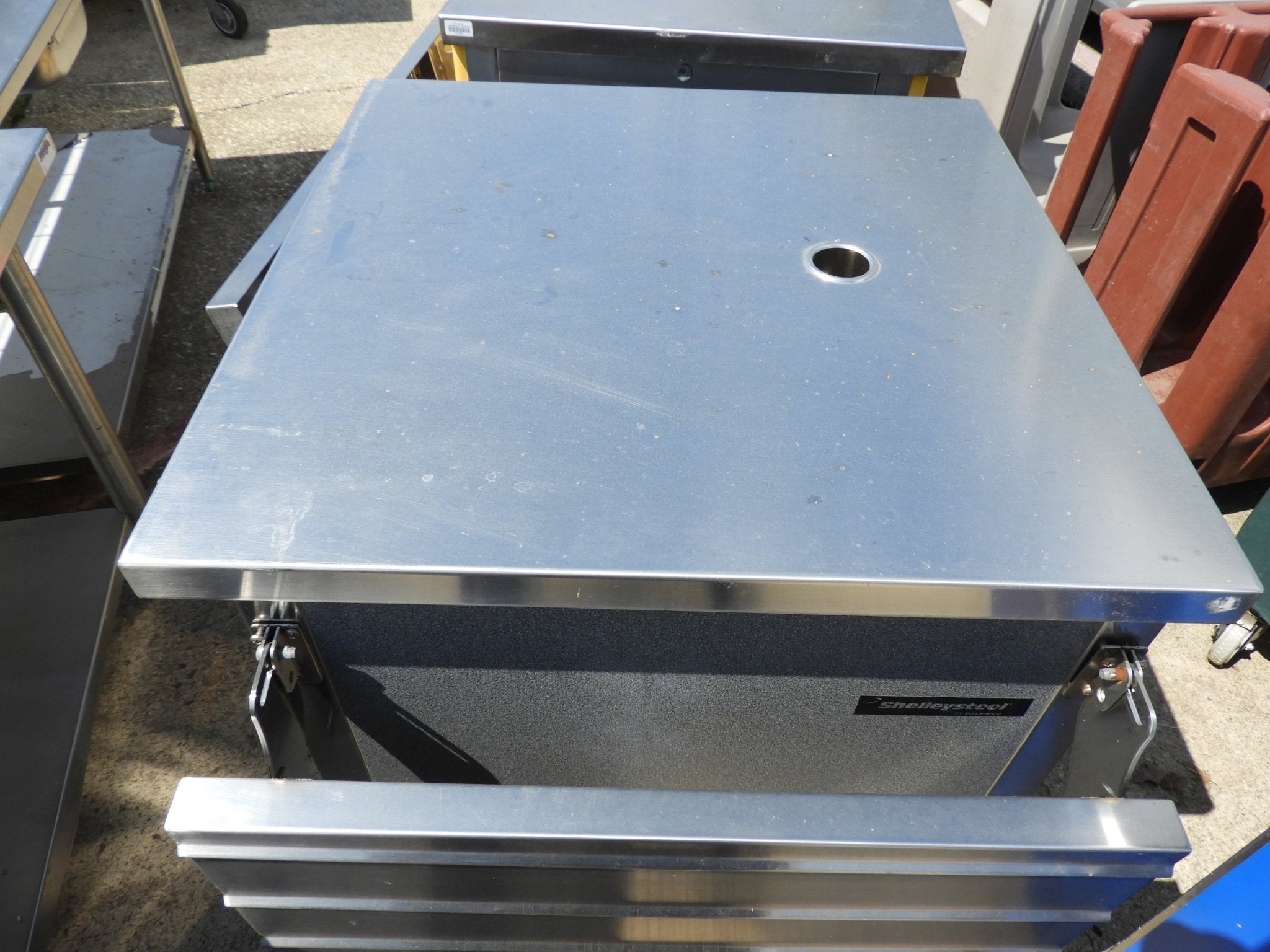 Used Shelleysteel Stainless Steel Portable Work Station with Folding Shelf - SS47 - Falcon Restaurant Supply - 1