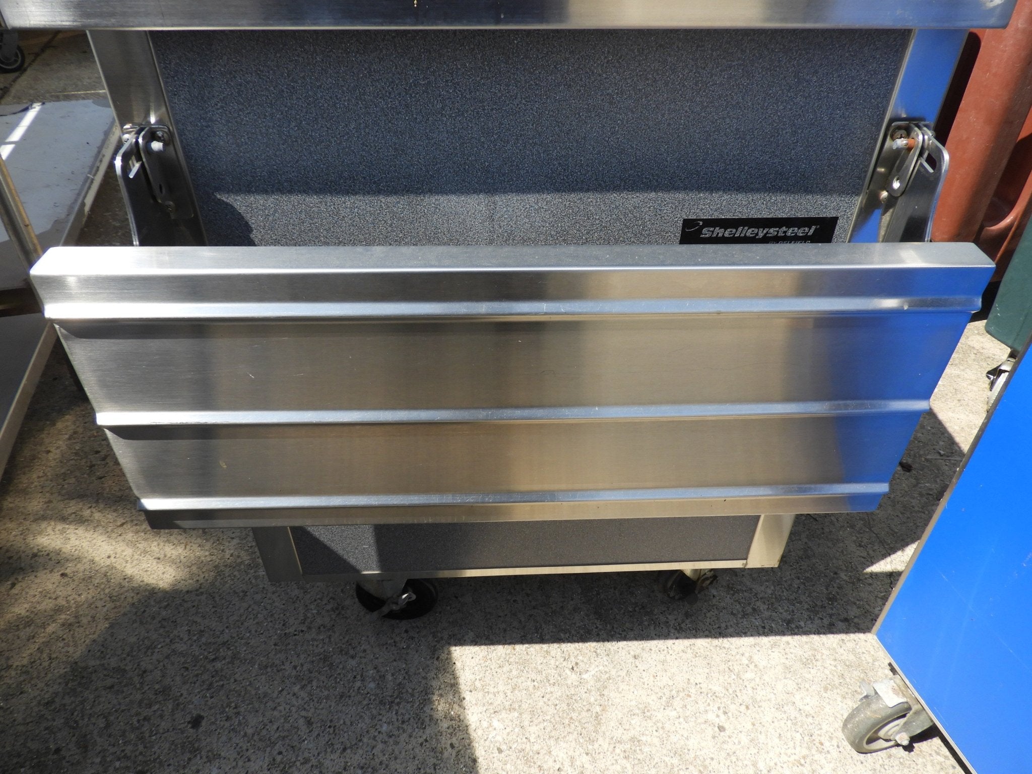 Used Shelleysteel Stainless Steel Portable Work Station with Folding Shelf - SS47 - Falcon Restaurant Supply - 3