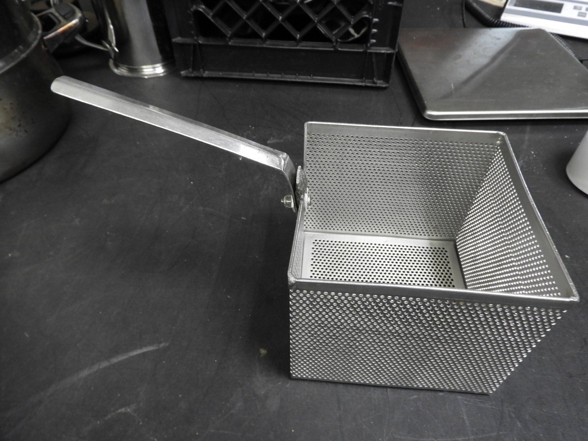 Used 6"x6"x5.25" square Stainless Mesh Frying Basket C IP - Falcon Restaurant Supply - 1
