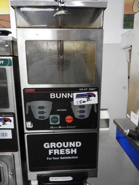 Used Bunn G9-2T DBC Coffee Grinder, 2 Hoppers, Stainless 120V